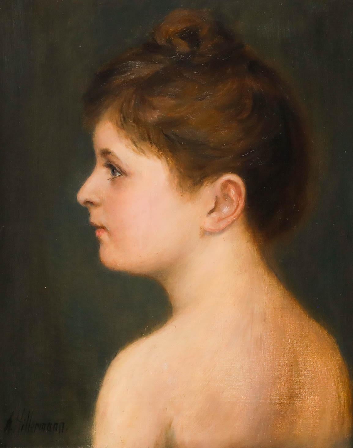 Anna Hillermann - Huile encadrée début du 20e siècle, portrait d'une jeune femme - Painting de Unknown