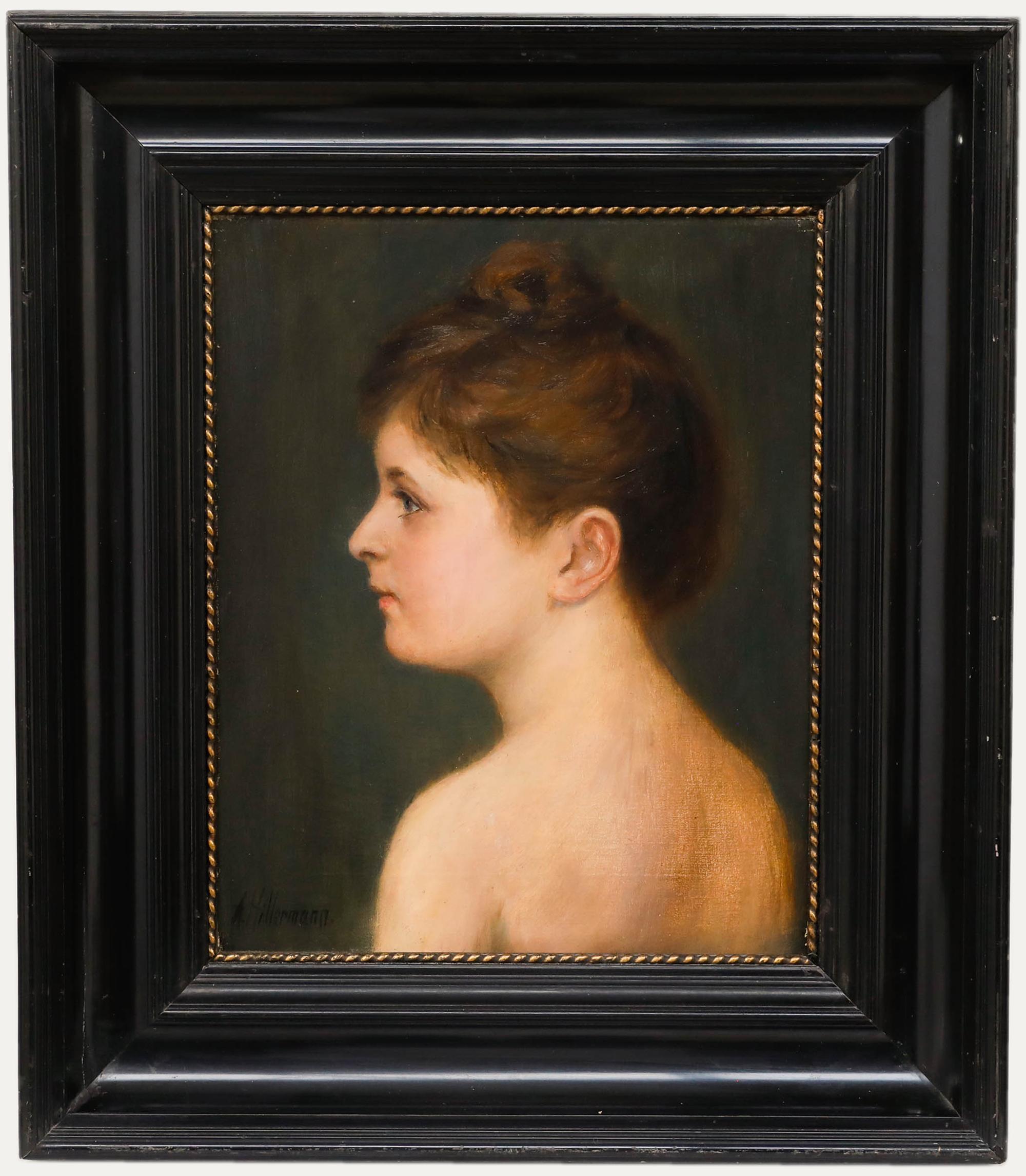 Anna Hillermann - Huile encadrée début du 20e siècle, portrait d'une jeune femme