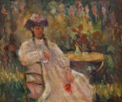 Anna-Maria De Saeger (nata nel 1947) - Olio del XX secolo, Signora in giardino