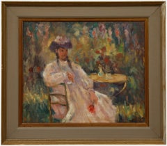 Anna-Maria De Saeger (nata nel 1947) - Olio del XX secolo, Signora in giardino