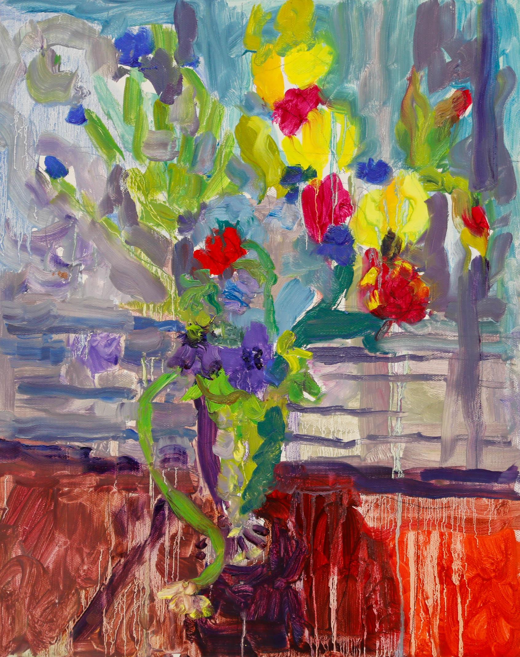 Annelise Firth (n.1961) - Óleo contemporáneo, Un jarrón de flores de jardín - Painting de Unknown