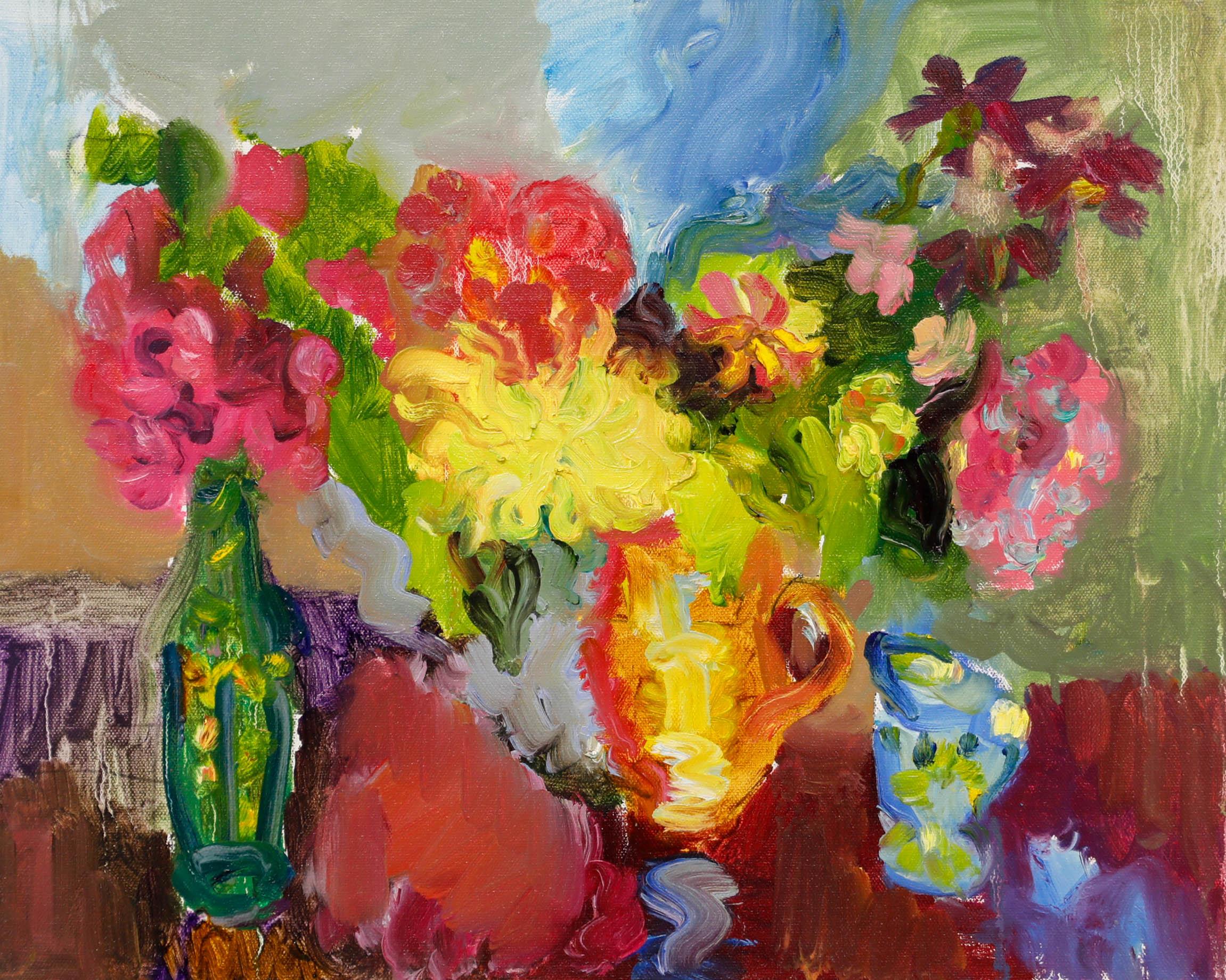 Annelise Firth (nata nel 1961) - Olio contemporaneo, Dahlia - Painting di Unknown