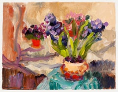 Annelise Firth (nata nel 1961) - Olio contemporaneo, Giacinto e ciclamino