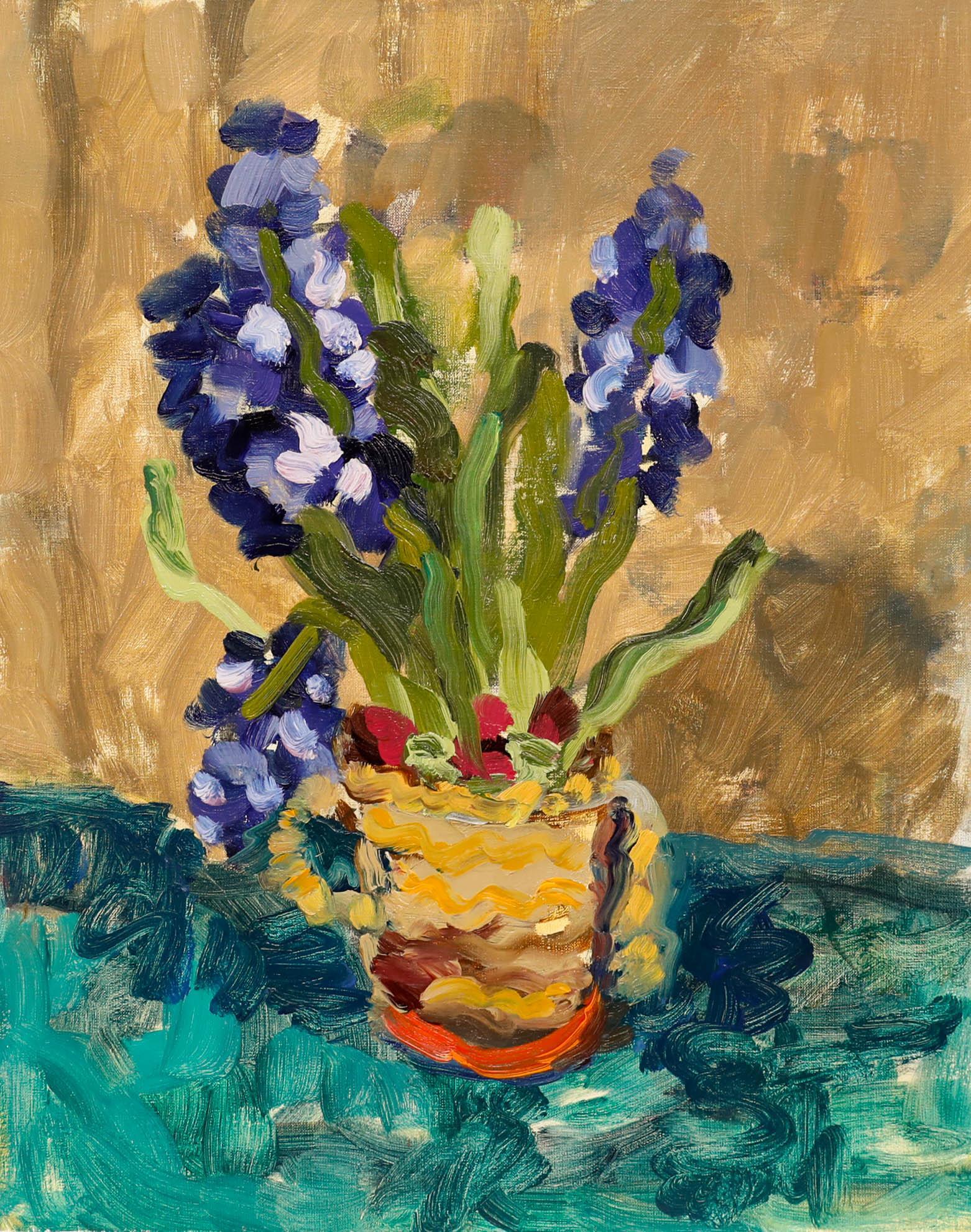 Annelise Firth (nata nel 1961) - Olio contemporaneo, giacinto su seta di lino - Painting di Unknown