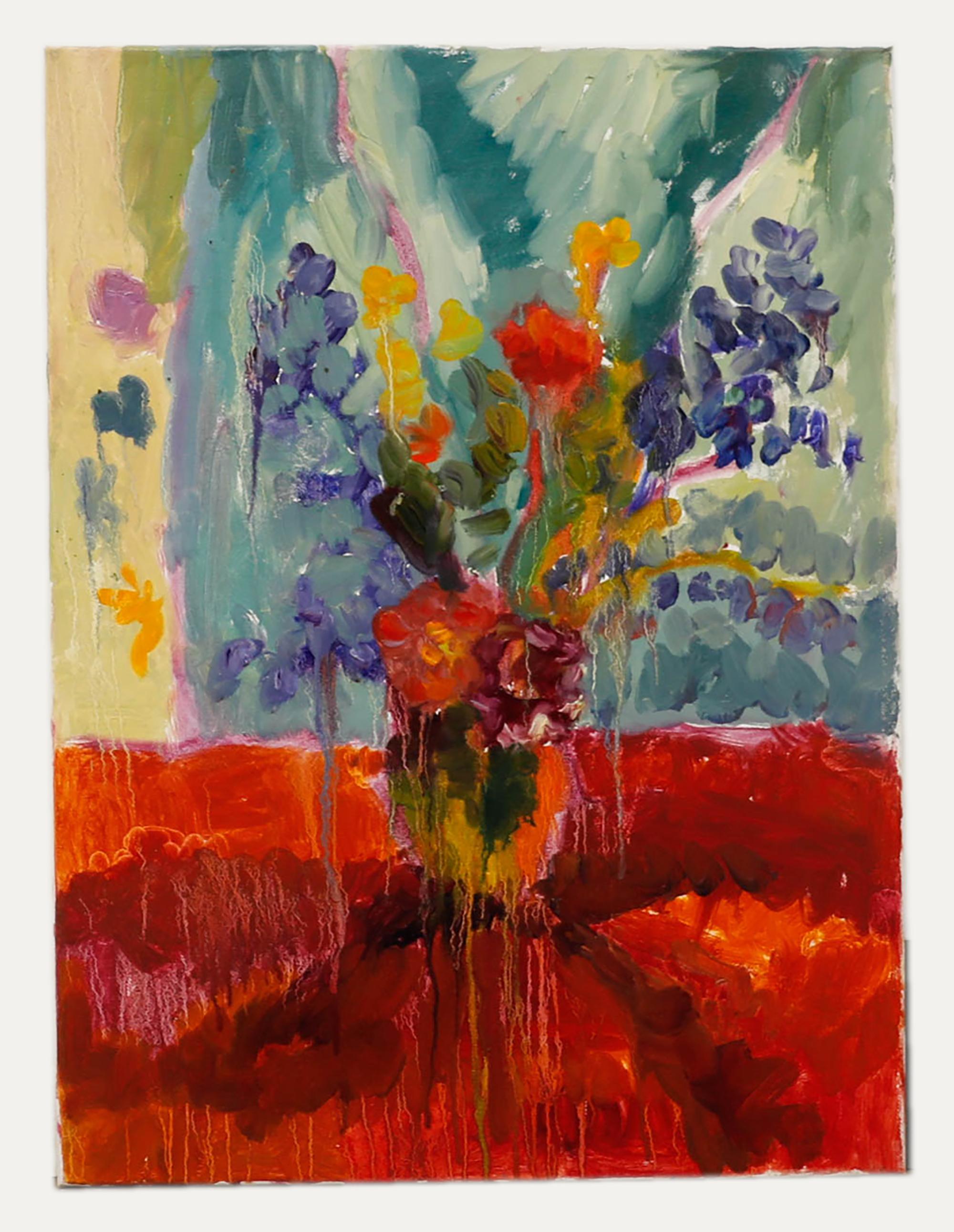 Annelise Firth (b.1961) - Contemporary Oil, Peonies & Delphiniums - Painting by Unknown