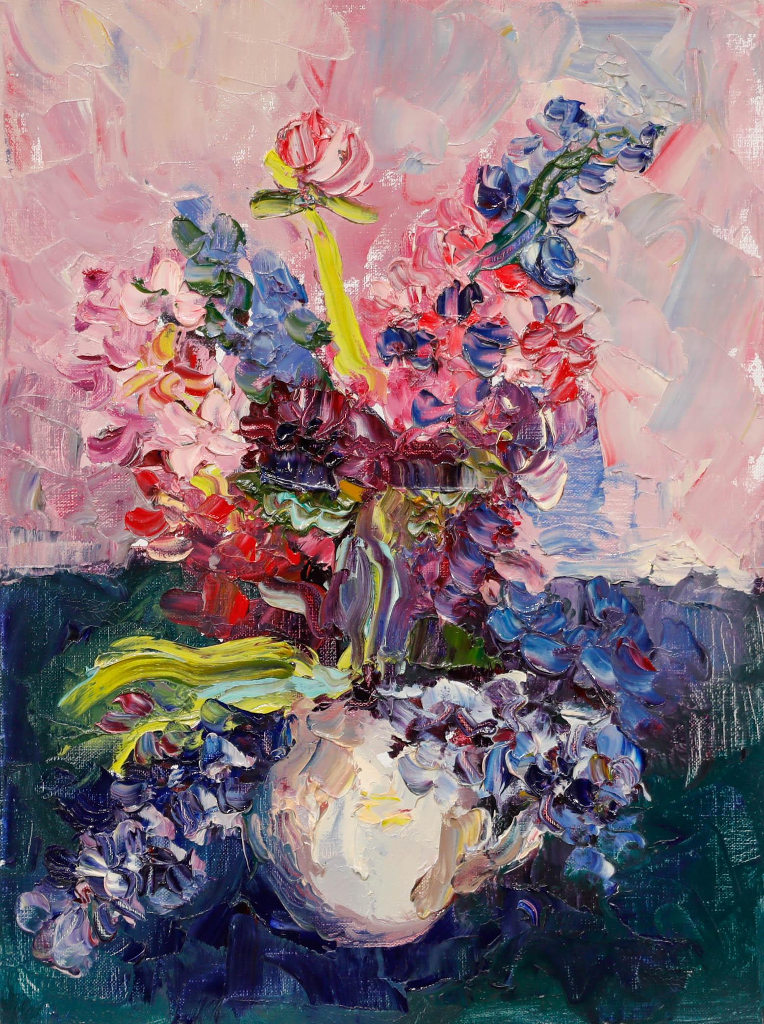 Annelise Firth (geb. 1961) - Contemporary Oil, Rosa und blaue Hyazinthen – Painting von Unknown