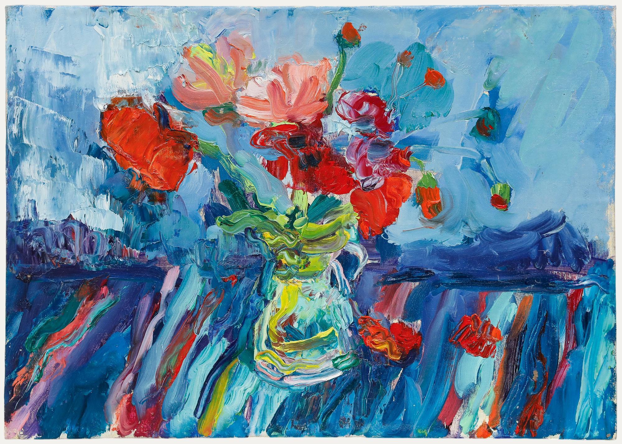 Annelise Firth (geb. 1961) - Zeitgenössisches Öl, Rosa und rote Mohnblumen