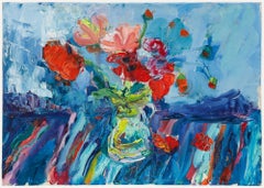 Annelise Firth (geb. 1961) - Zeitgenössisches Öl, Rosa und rote Mohnblumen