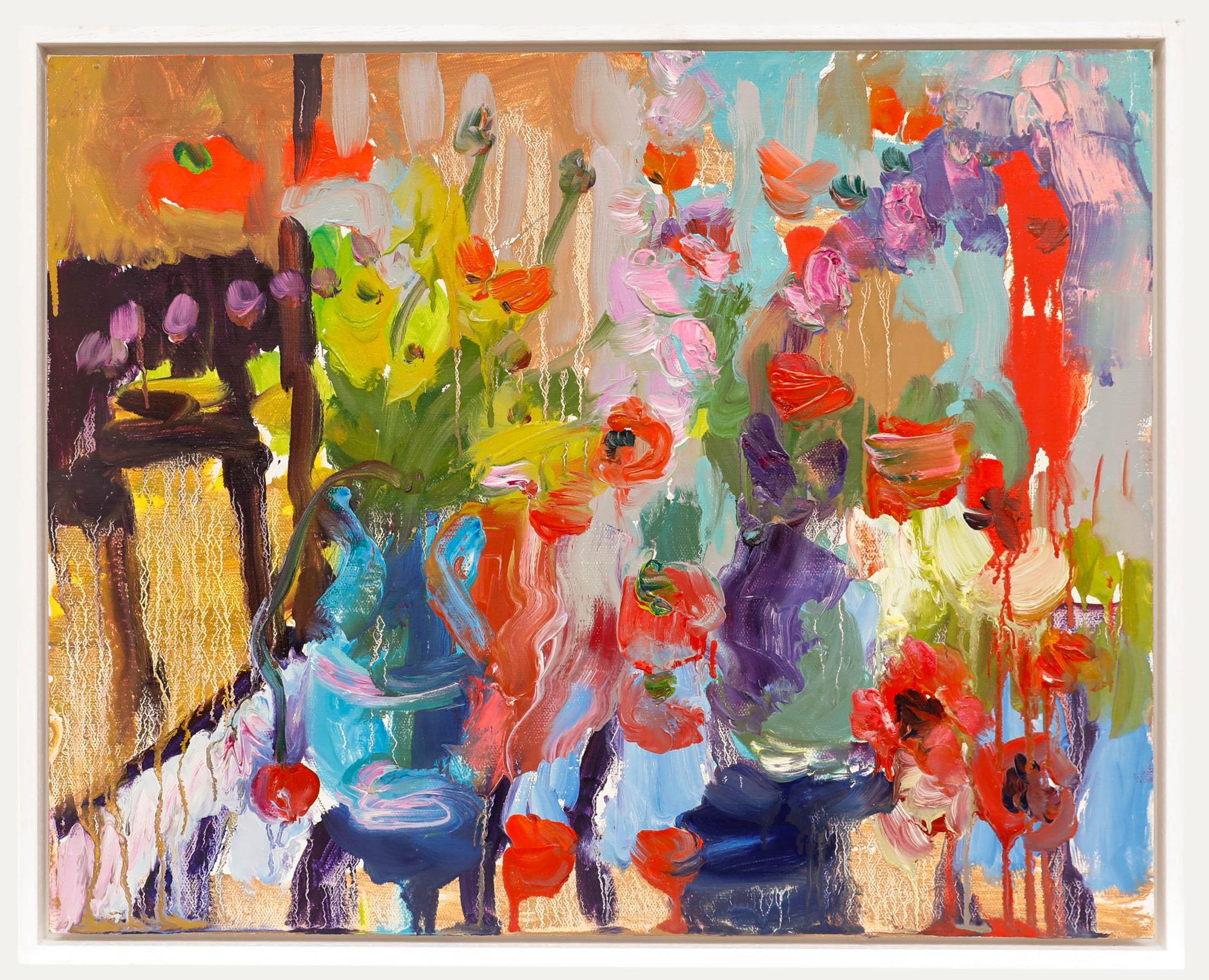 Unknown Still-Life Painting – Annelise Firth (geb. 1961) - Gerahmtes zeitgenössisches Öl, Mohnblumen