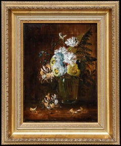 Annie Lee - Framed 1889 Oil, Floral Still life