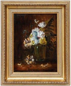 Annie Lee - Framed 1889 Oil, Floral Still life