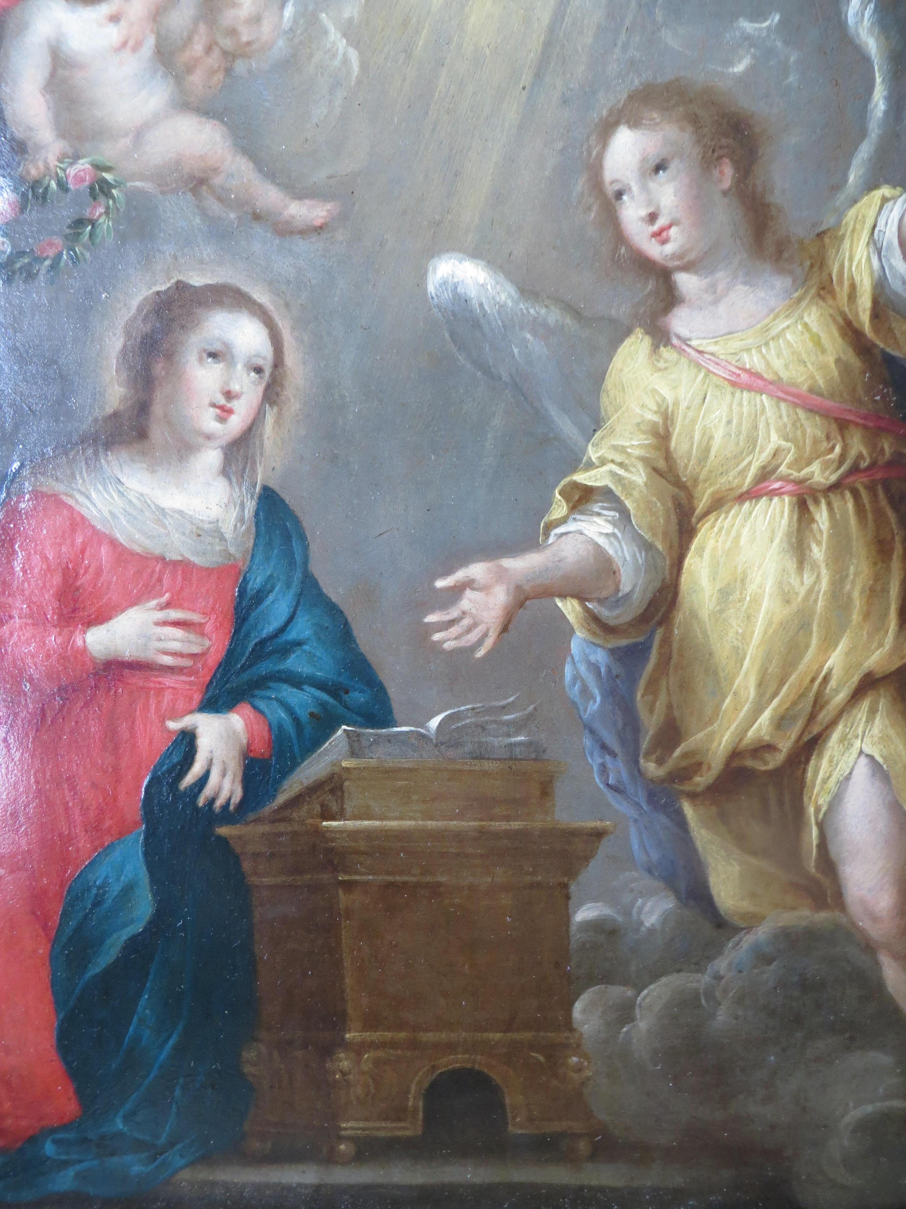 Annunciation  to the Virgin Attributed to Cornelis SCHUT - Gray Figurative Painting by Unknown