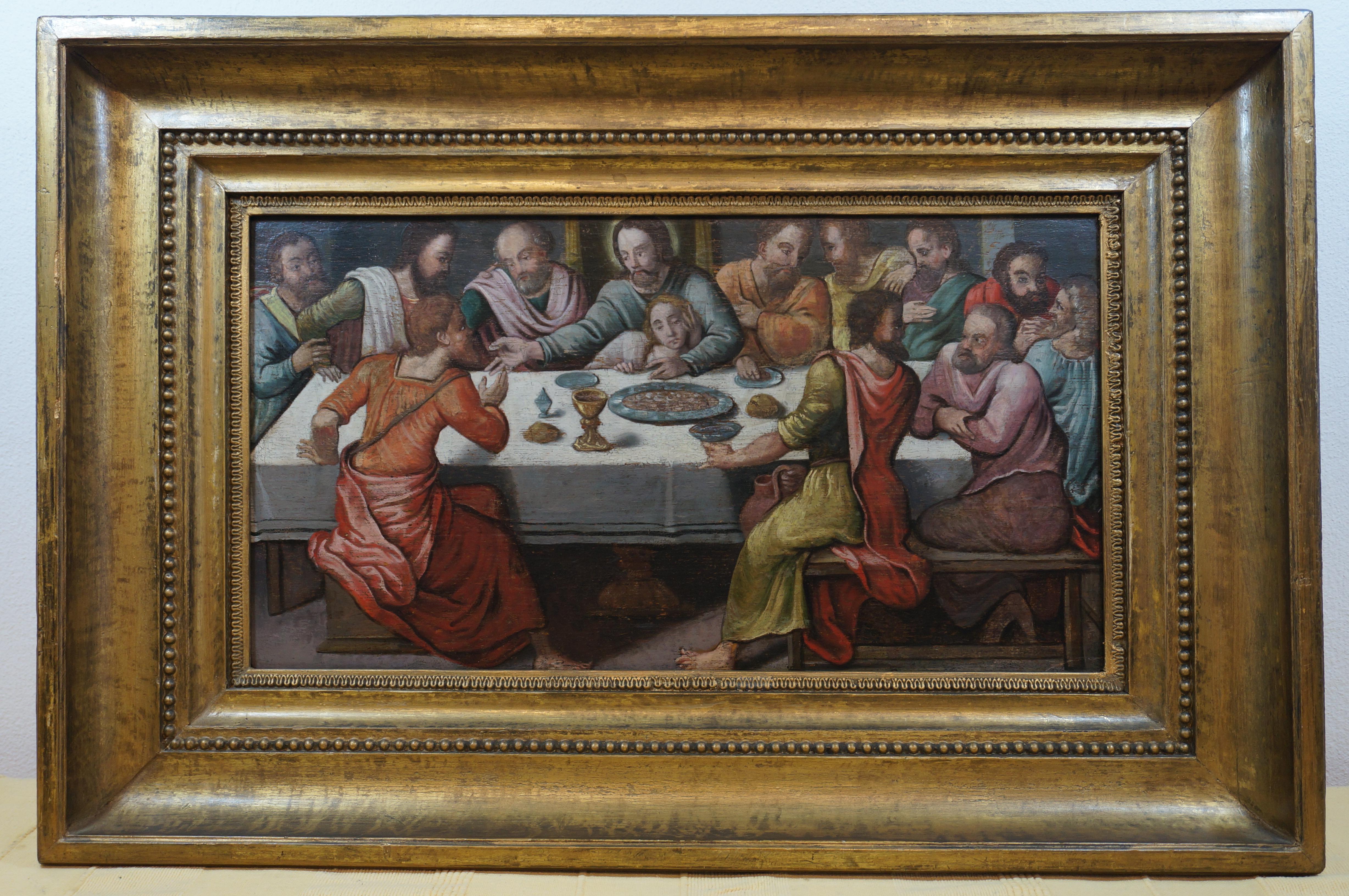 Anrique oil painting, Last Supper, German school, Renaissance, Late 16th c. - Painting by Unknown