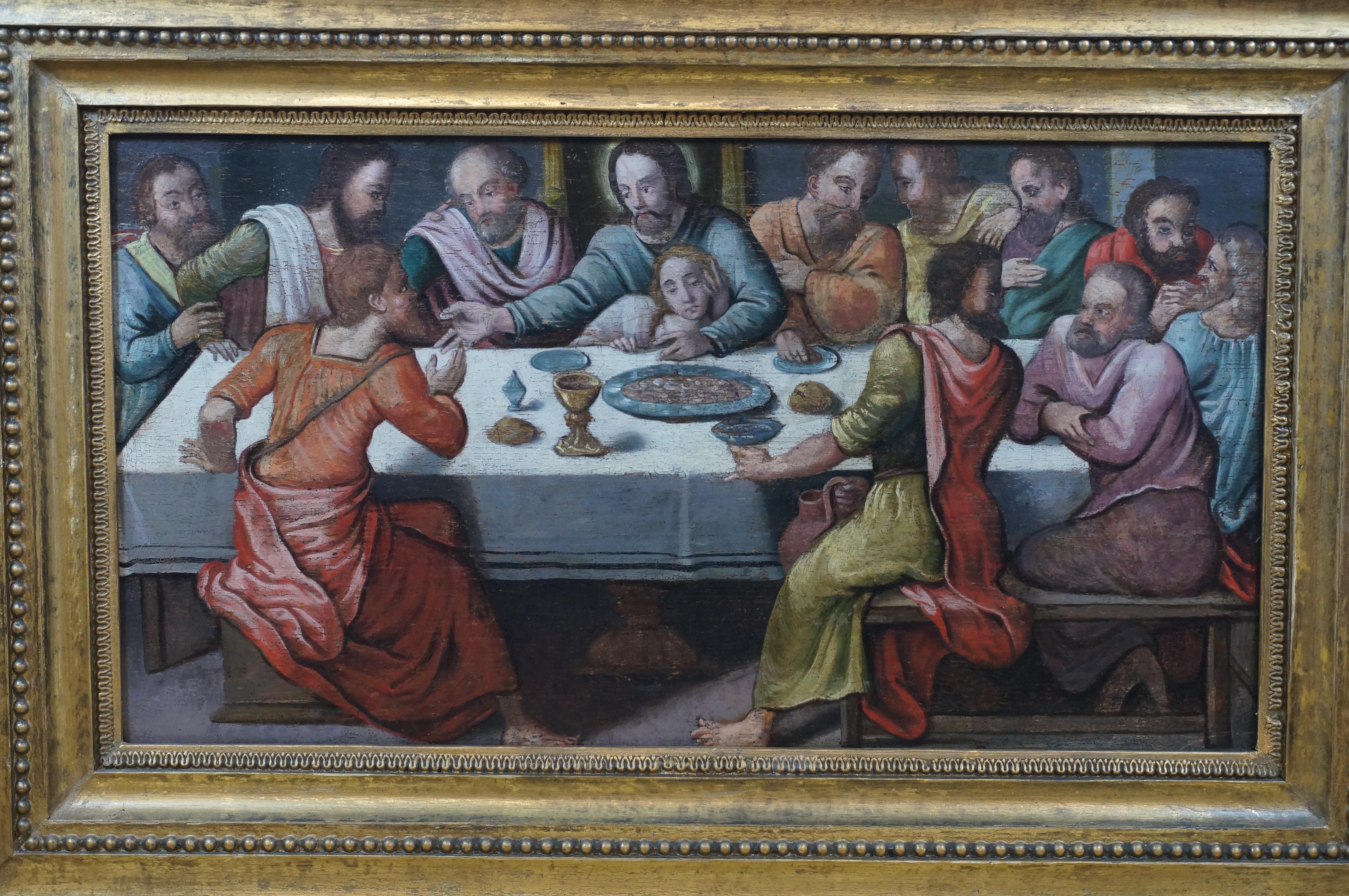 Anrique oil painting, Last Supper, German school, Renaissance, Late 16th c. - Brown Figurative Painting by Unknown