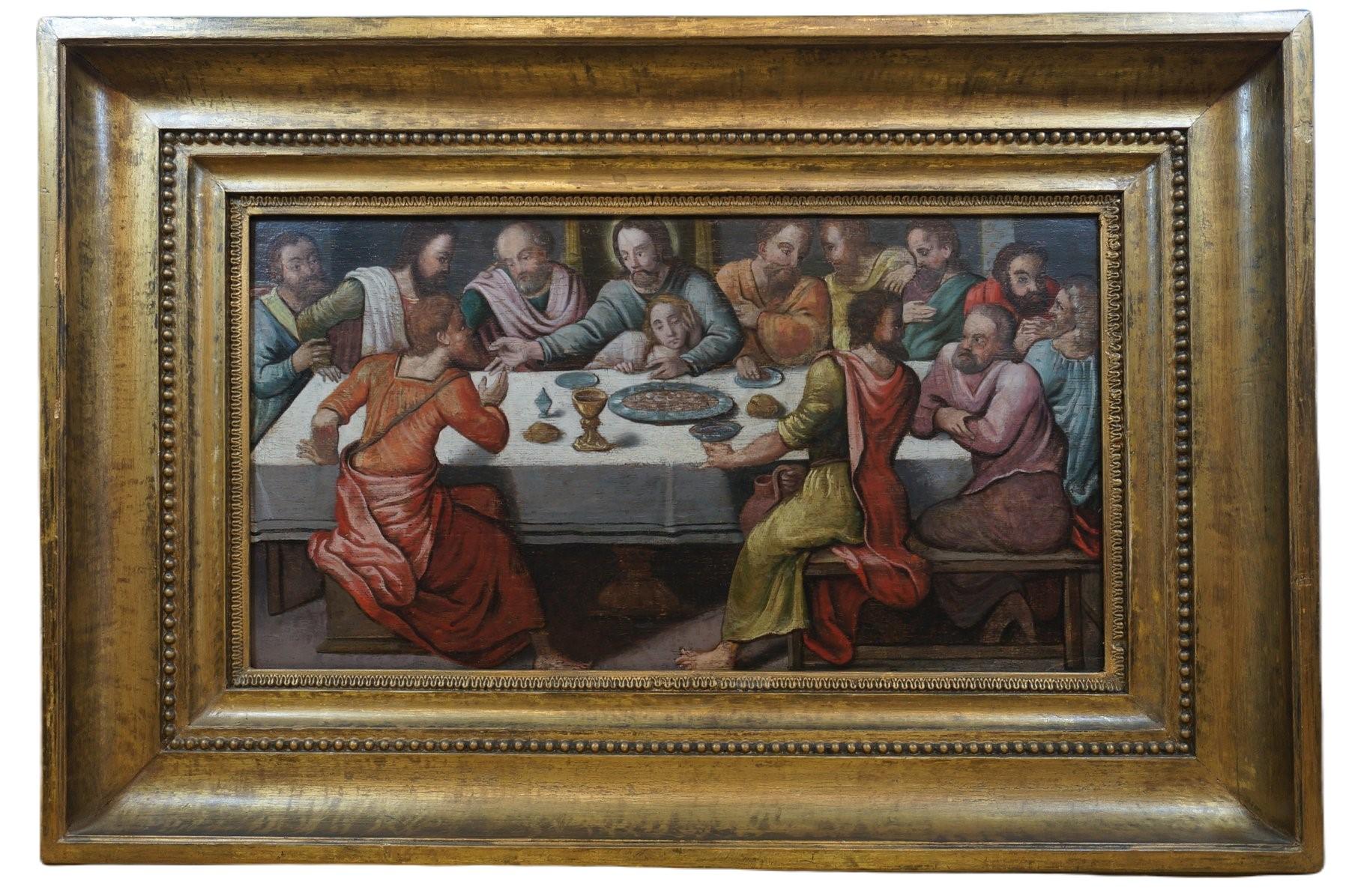 Unknown Figurative Painting - Anrique oil painting, Last Supper, German school, Renaissance, Late 16th c.