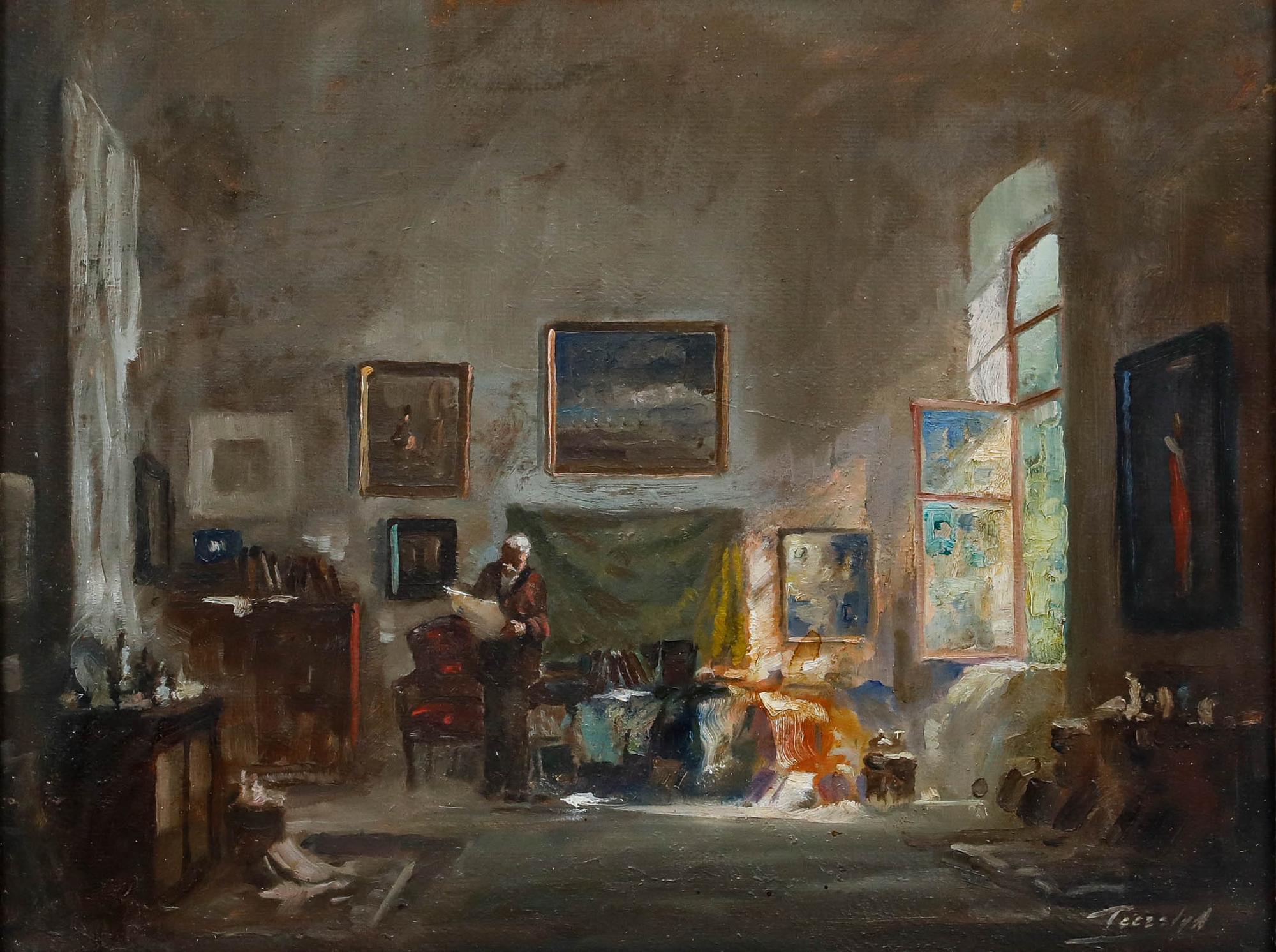 Antal Anton Peczely (1891-1963) - Early 20th Century Oil, The Art Collector - Painting by Unknown