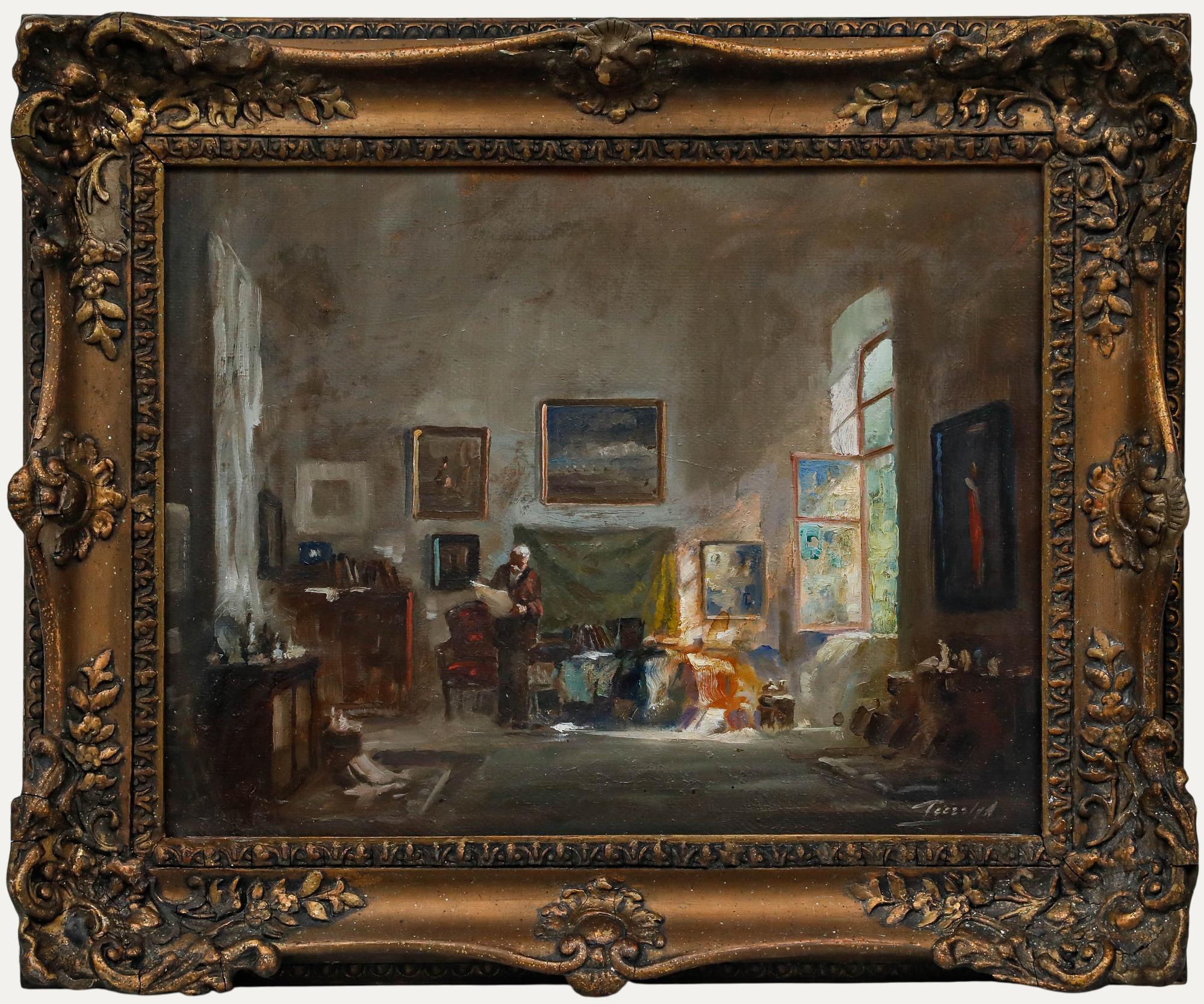 Unknown Figurative Painting - Antal Anton Peczely (1891-1963) - Early 20th Century Oil, The Art Collector