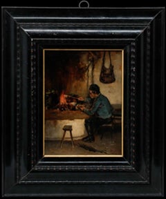 Antal Neogrady (1861-1942) - Framed 1882 Oil, Tending the Fire