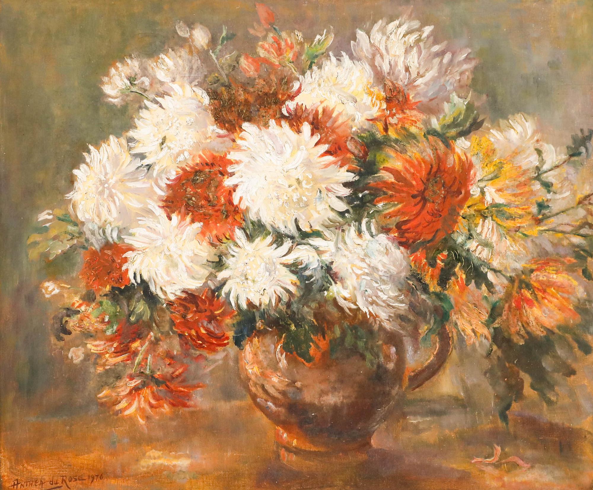Anthea Du Rose (1933-2024) - 1976 Oil, Chrysanthemums - Painting by Unknown