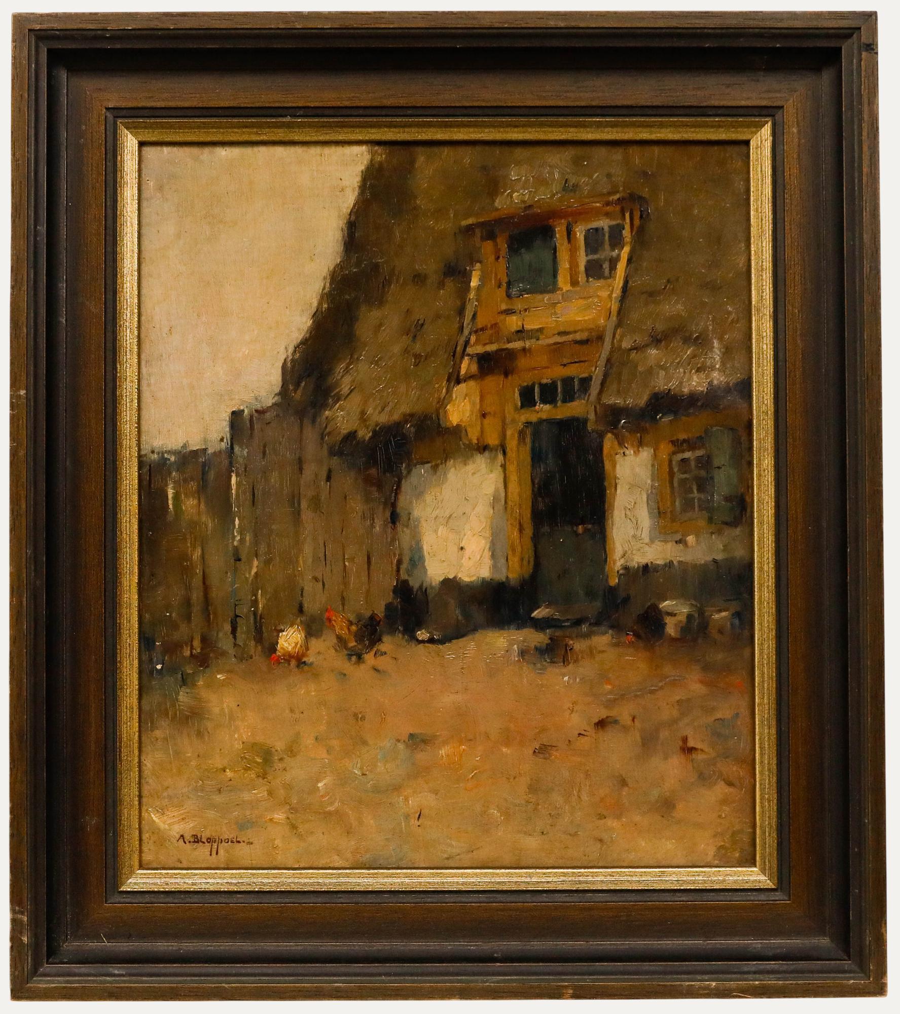 Unknown Landscape Painting - Anthony Bram van Bloppoel (1879-1971) - Oil, Chickens in a Farmyard