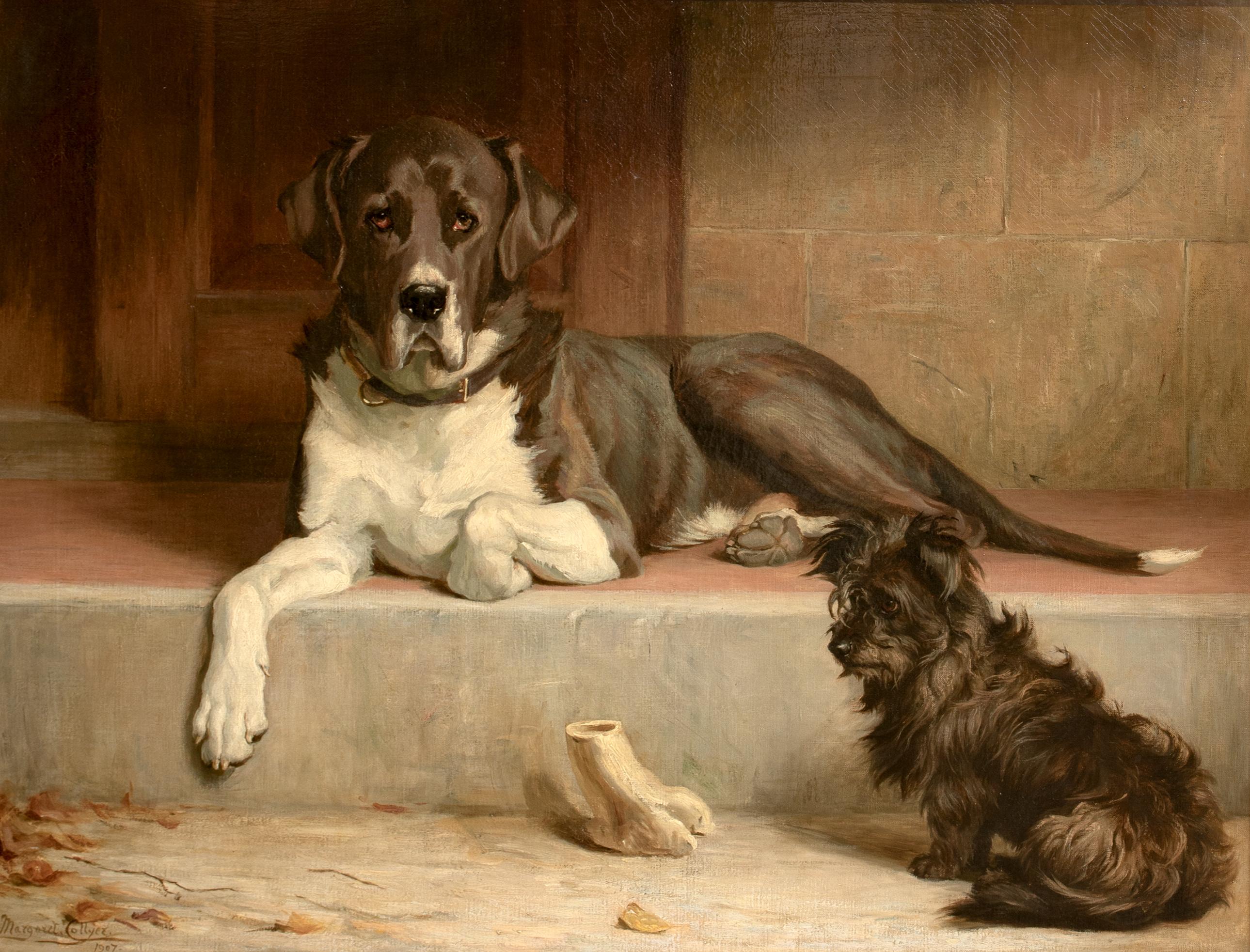 Anticipation, datiert 1907 von Margaret H. COLLYER (1872-1945) Großadler und Terrier (Braun), Still-Life Painting, von Unknown