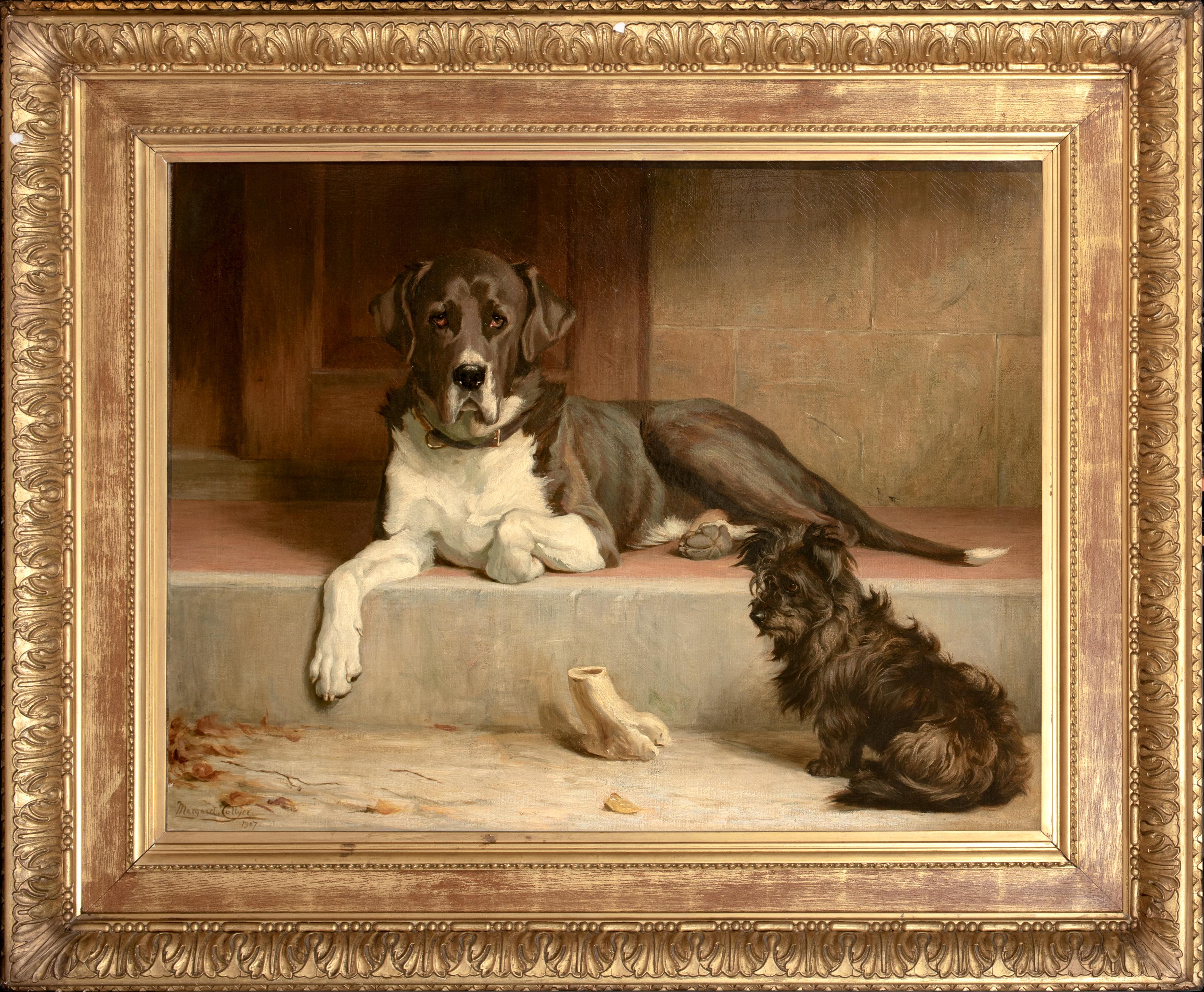 Unknown Still-Life Painting – Anticipation, datiert 1907 von Margaret H. COLLYER (1872-1945) Großadler und Terrier