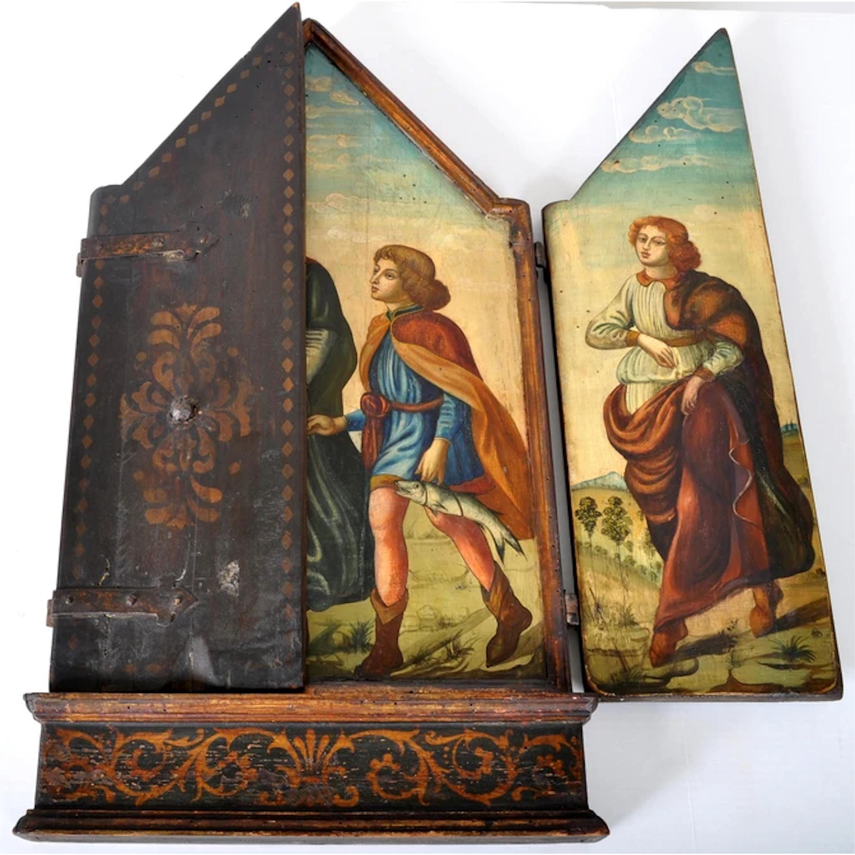 Antique 18th Century Flemish Netherlandish Religious Baroque Gilt Wood Triptych  - Beige Figurative Painting by Unknown