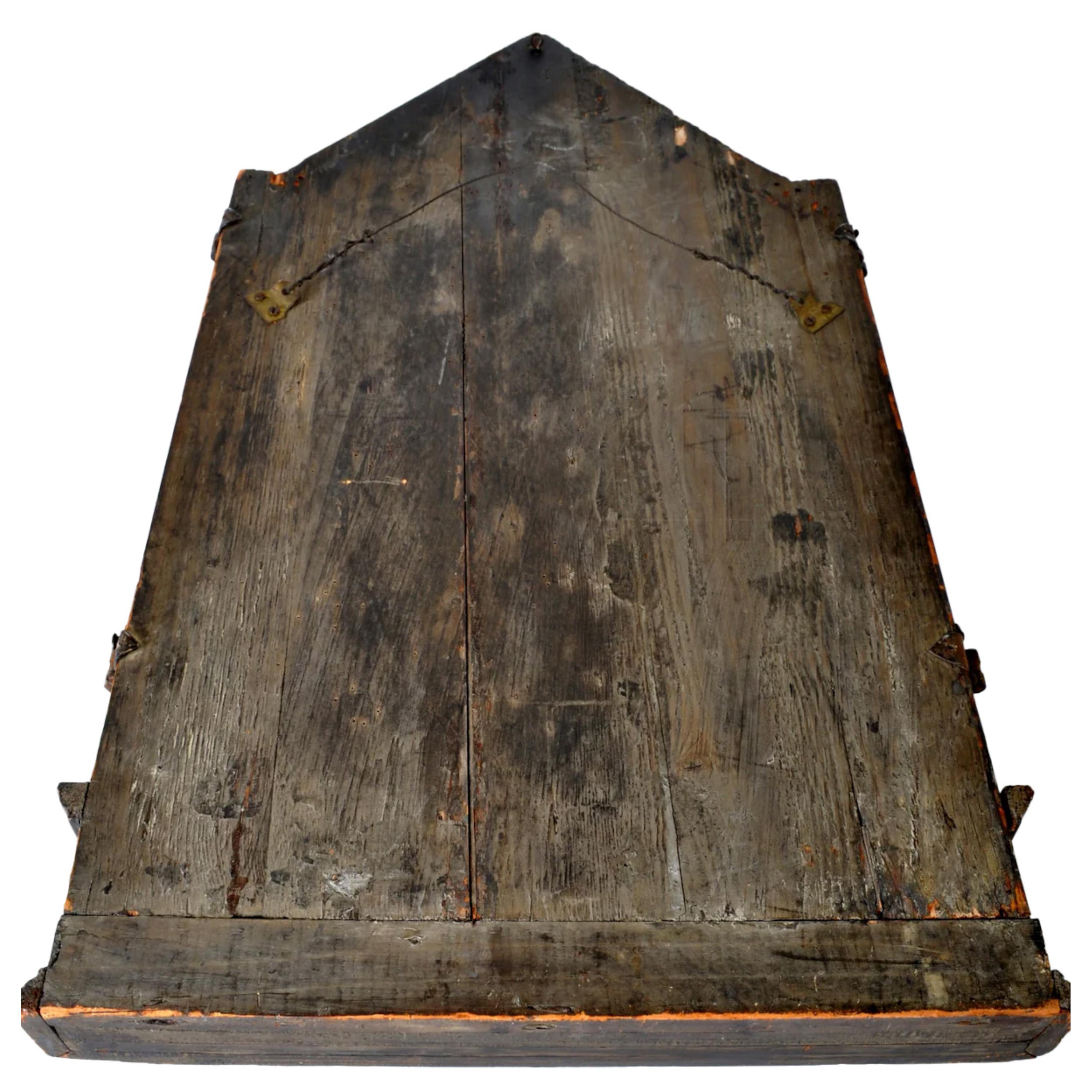 Antico trittico barocco religioso fiammingo del XVIII secolo in legno dorato 1