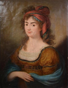 Antike 18. Jahrhundert Neoklassische Öl Porträt Junge Dame Turban Unbekannter Meister