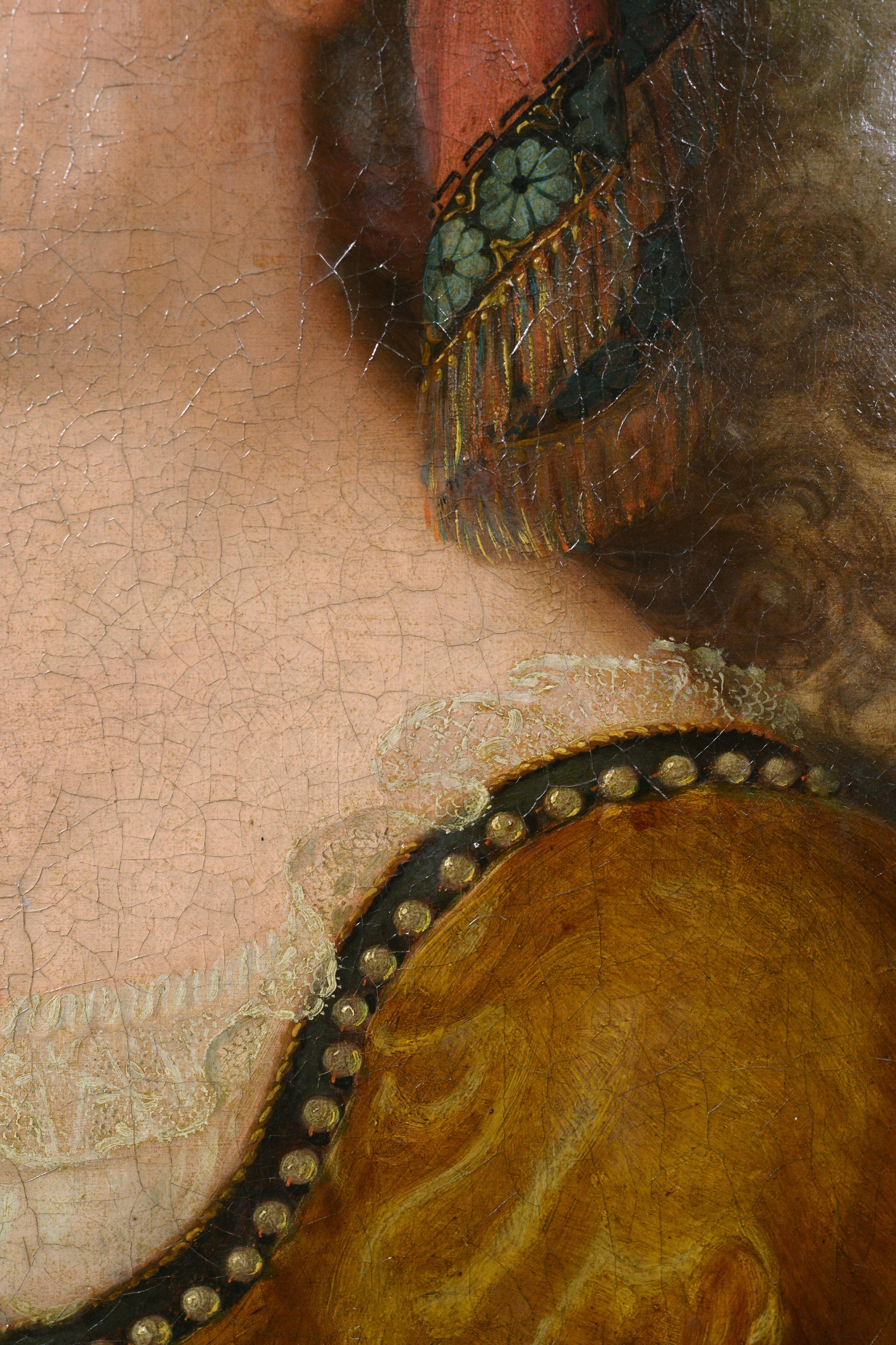 Antiguo Óleo Neoclásico Siglo XVIII Retrato Joven Dama Turbante Maestro Desconocido en venta 1