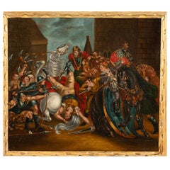 Antique 18thC French Oil Painting Joan Of Arc Battle Scene Seige of Orleans 1780