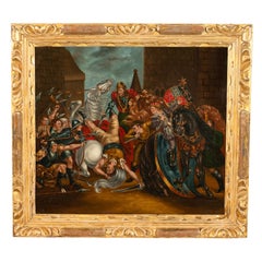 Antique 18thC French Oil Painting Joan Of Arc Battle Scene Seige of Orleans 1780