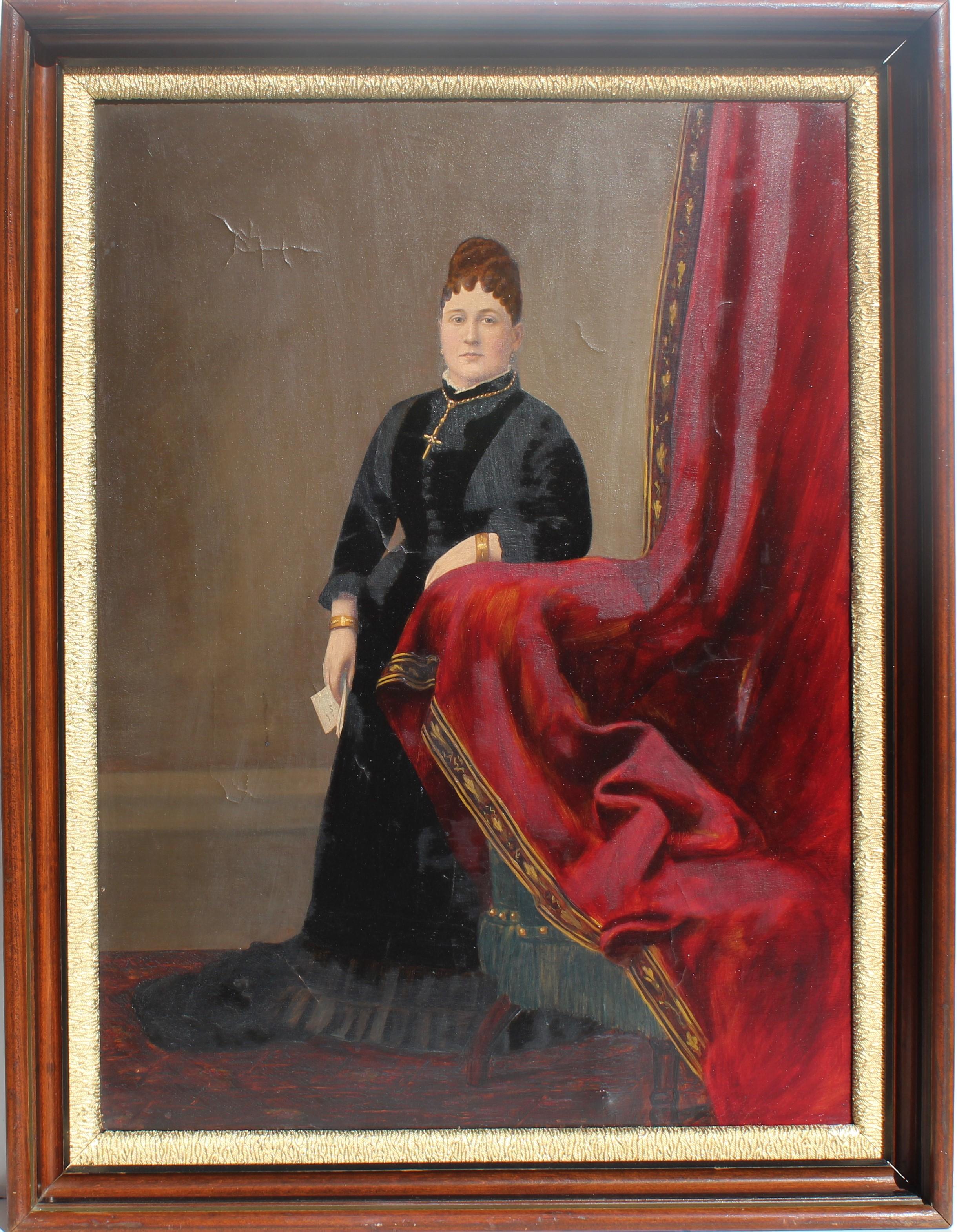 Unknown Figurative Painting - Antique 19 century Large Oil Painting on canvas, Female portrait, Dated 1879