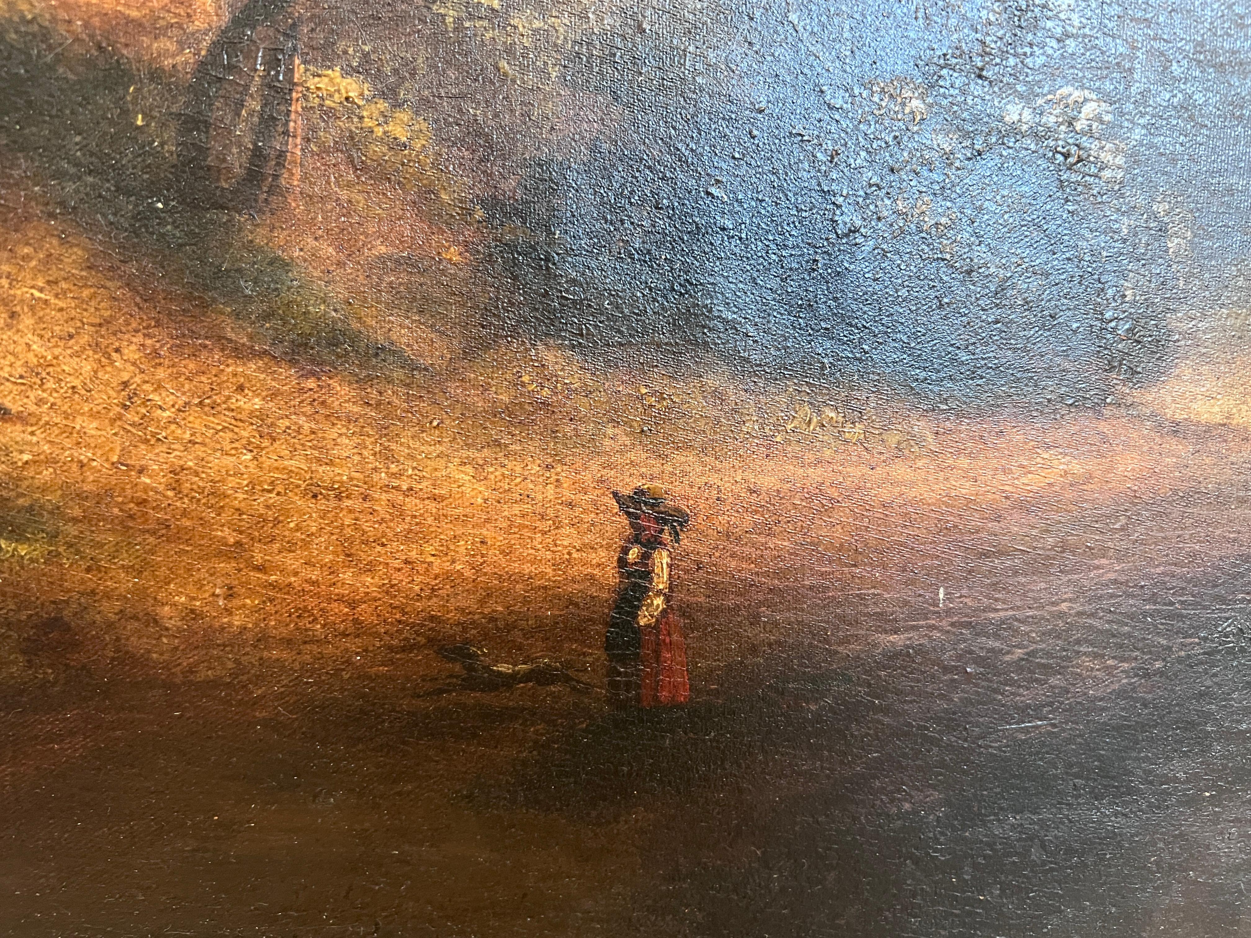 Antiguo siglo 19 Óleo original sobre tabla, Paisaje, Marco asombroso en venta 5