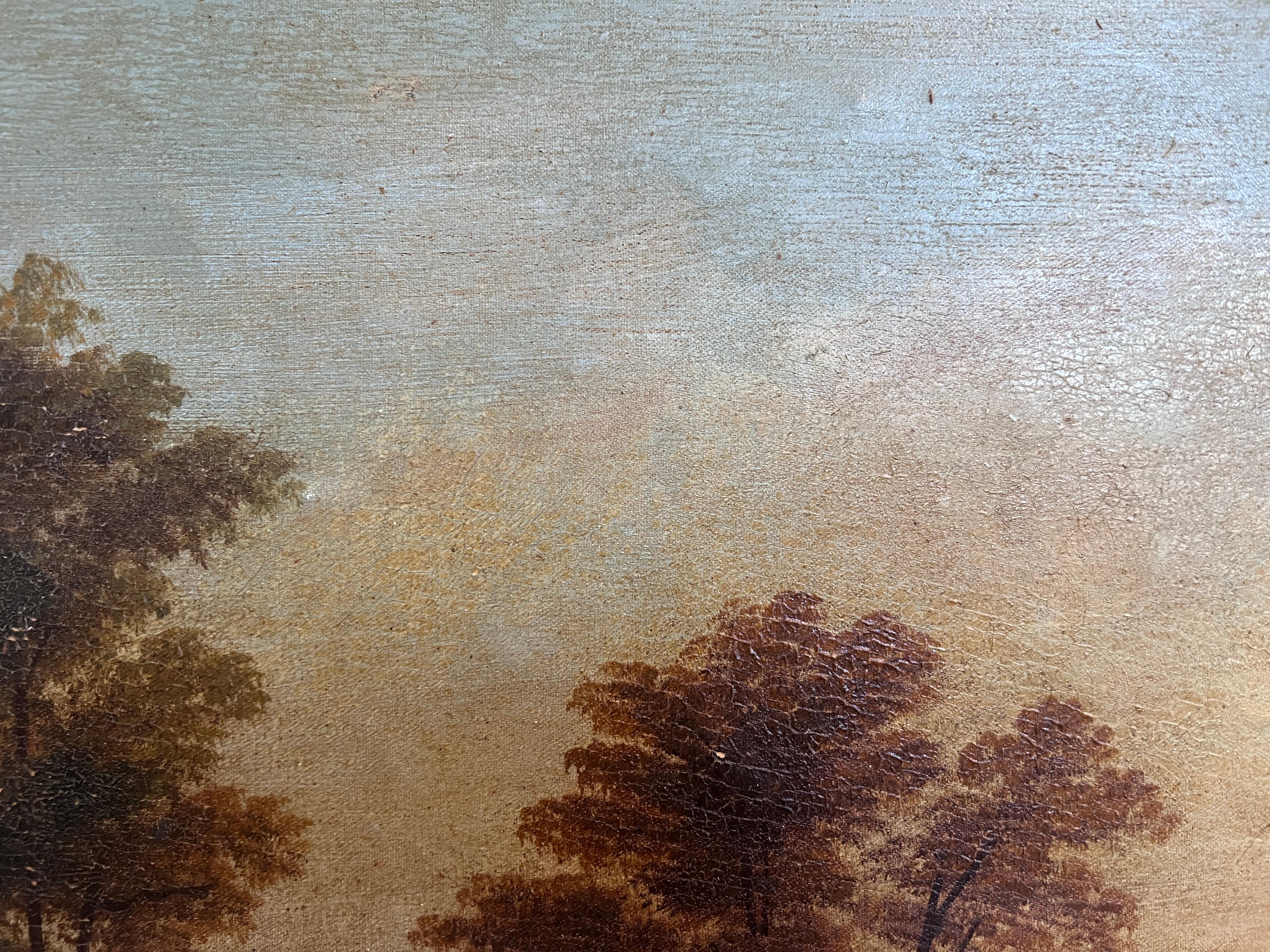 Antiguo siglo 19 Óleo original sobre tabla, Paisaje, Marco asombroso en venta 3