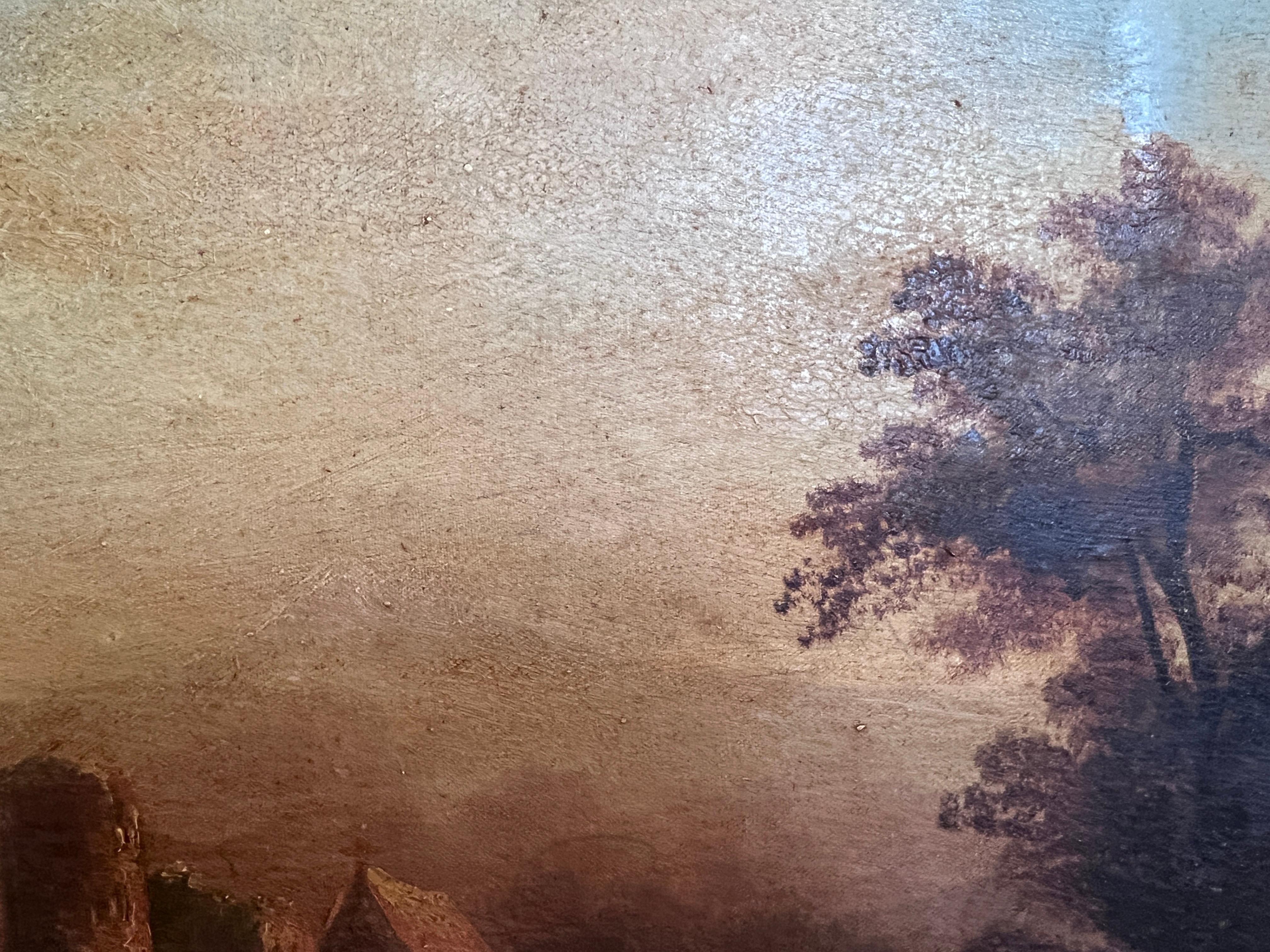 Antiguo siglo 19 Óleo original sobre tabla, Paisaje, Marco asombroso en venta 4