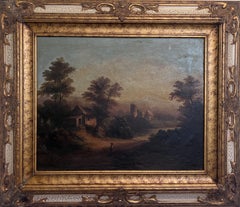 Ancienne peinture à l'huile originale du 19ème siècle sur panneau, paysage, cadre Amazing