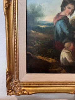 Antique 19 century Pastoral Genre Original Oil Canvas Painting European School