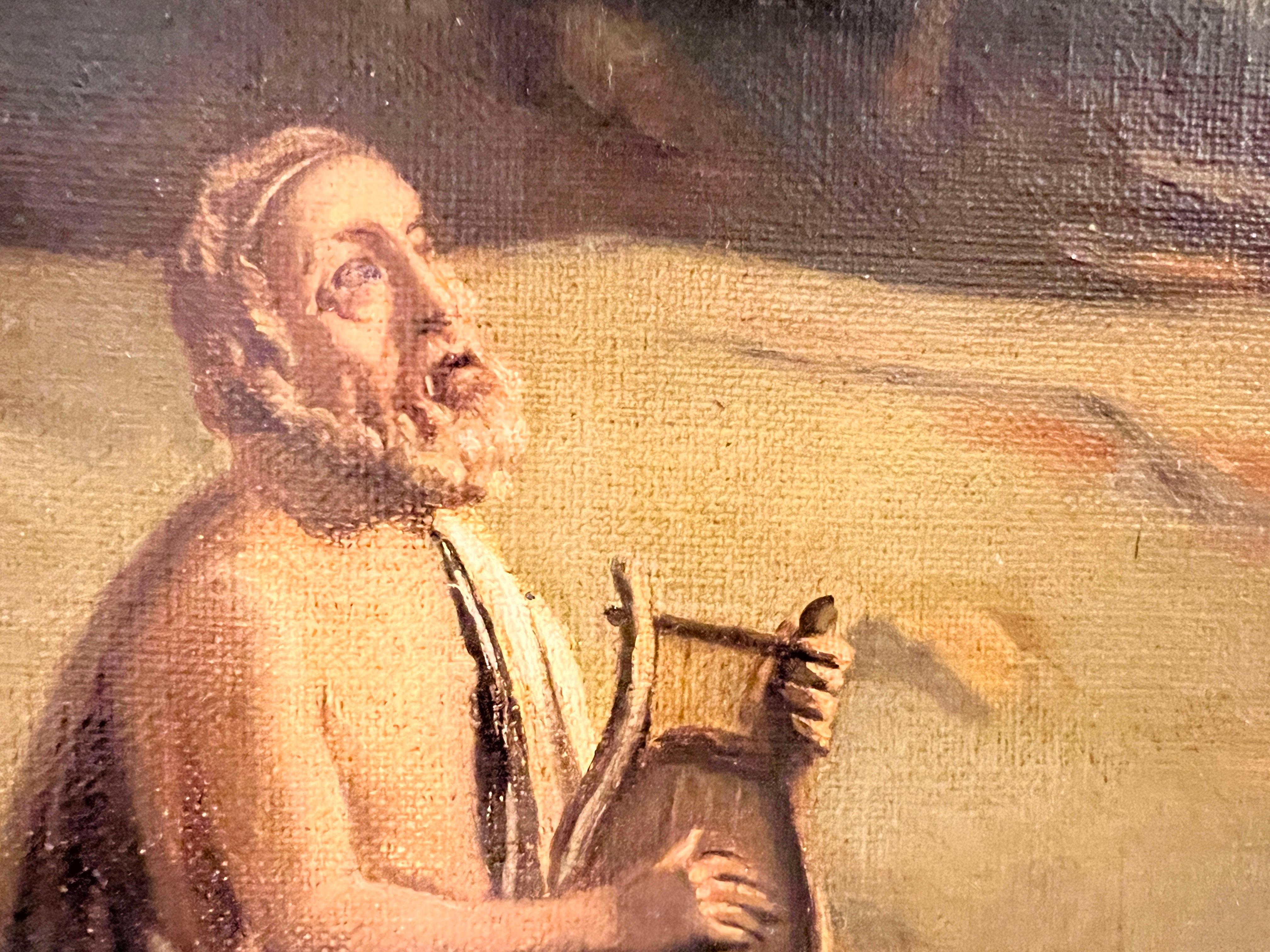 Antique 19C. Oil painting on canvas, neoclassical Scene, Homer playing his Lyre For Sale 3