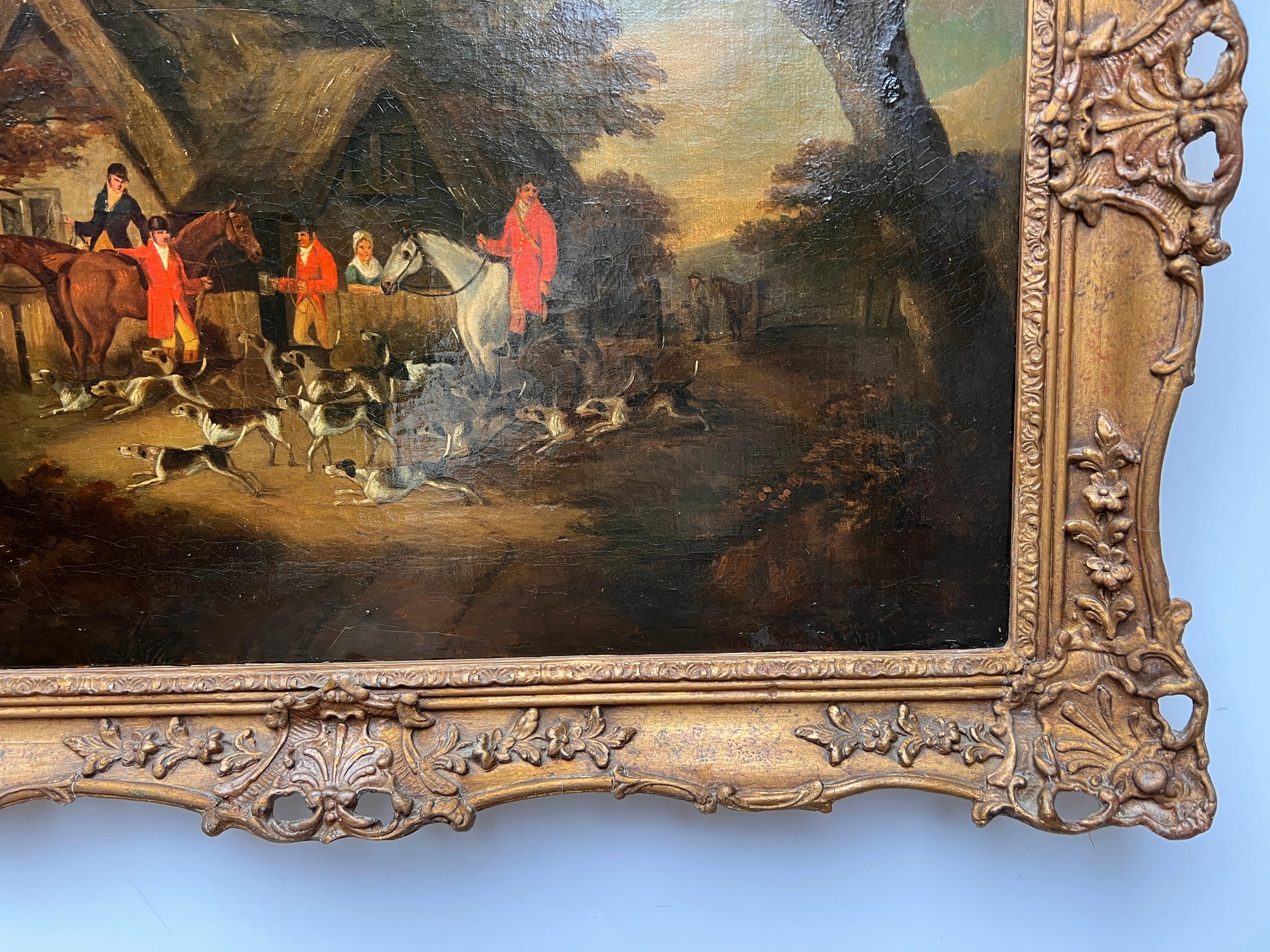 Antique 19century or earlier English School oil painting on canvas Hunting scene - Impressionist Painting by Unknown