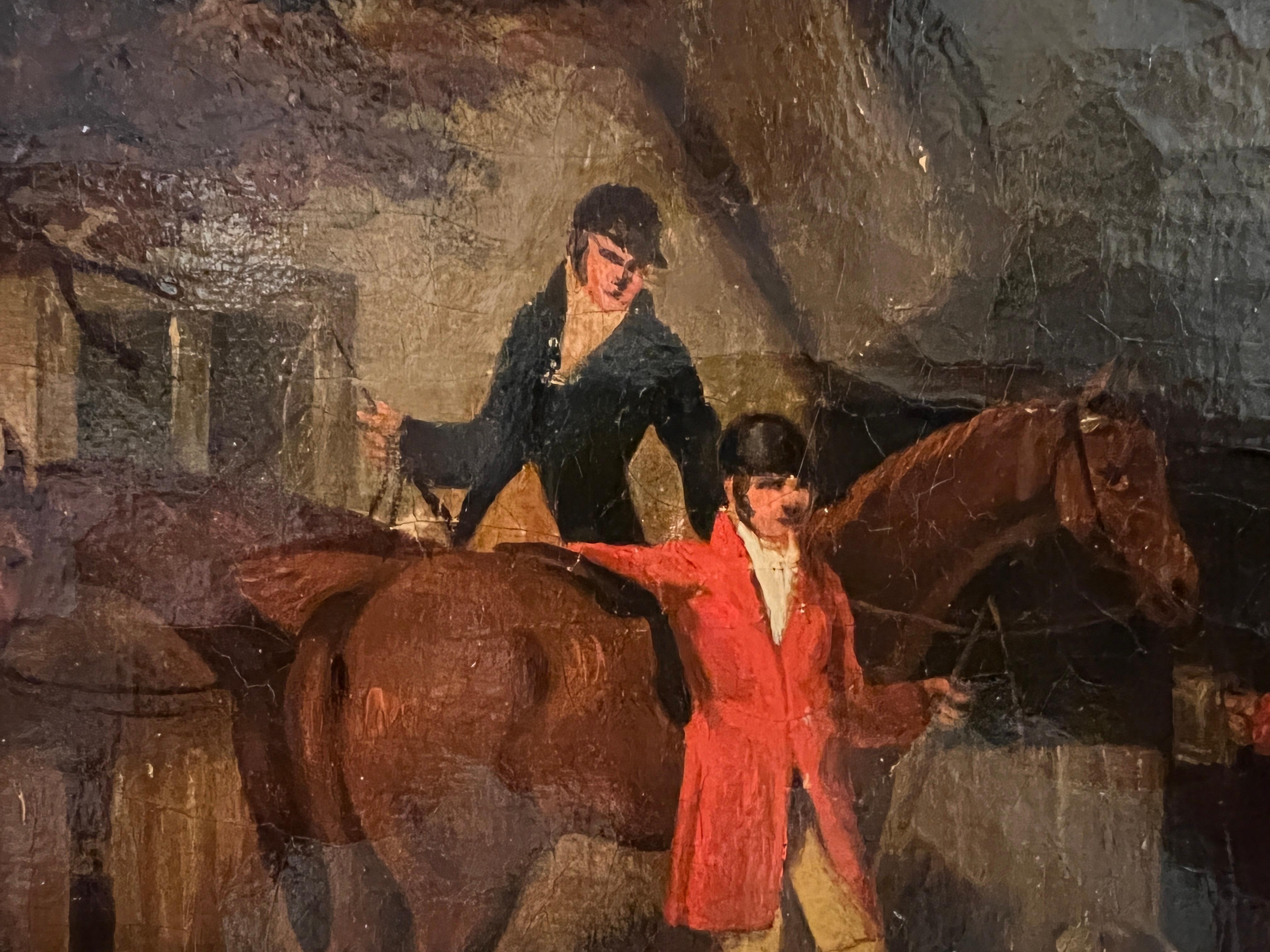 Antique 19century or earlier English School oil painting on canvas Hunting scene For Sale 3
