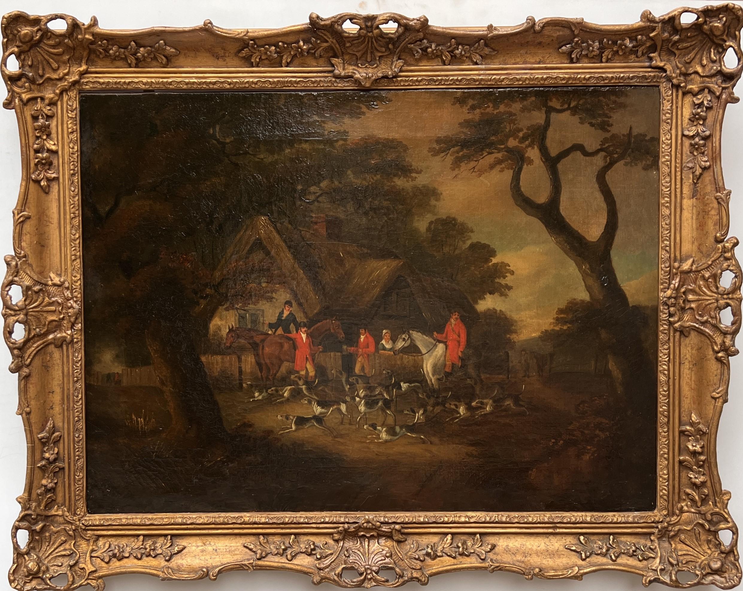 Unknown Figurative Painting - Antique 19century or earlier English School oil painting on canvas Hunting scene