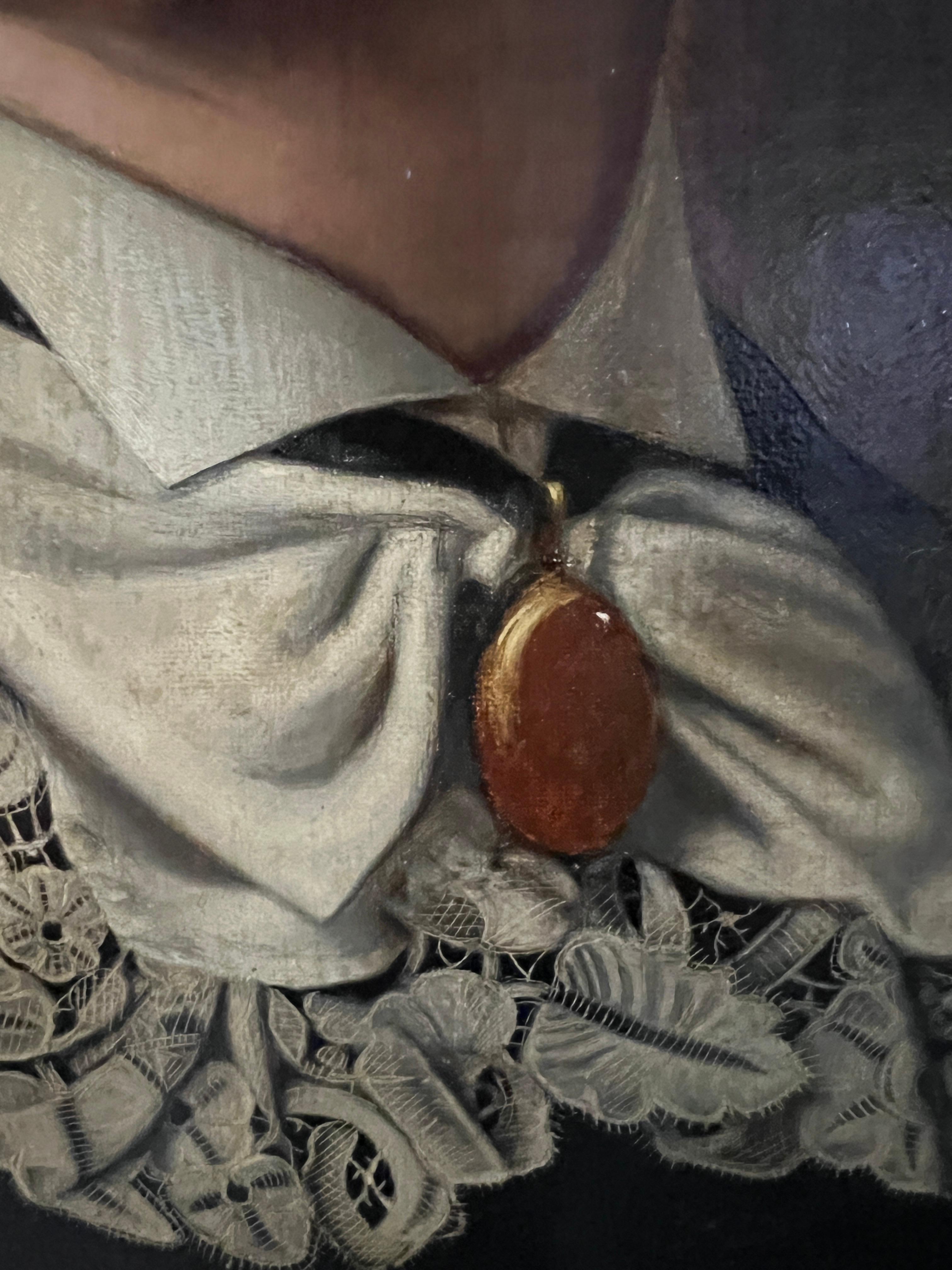 Antico dipinto a olio su tela del XIX secolo, Ritratto femminile, cornice ovale in vendita 1