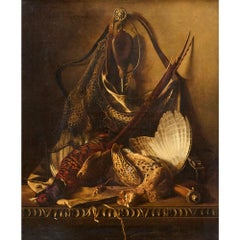 Antique 19th Century Continental School Still Life Oil Painting Bird Hunting