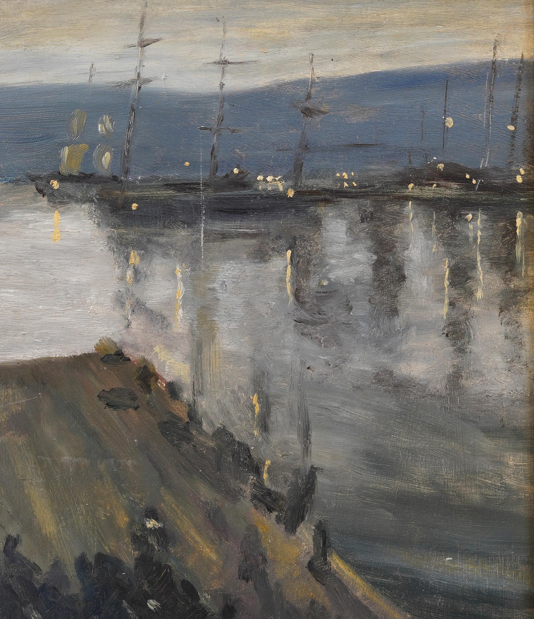 Antique French Impressionist 19th Century Nocturnal Cityscape River Oil Painting (Pittura a olio) in vendita 2