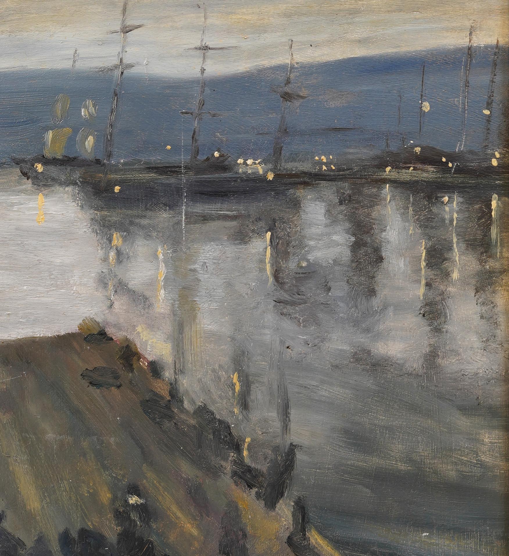Antique French Impressionist 19th Century Nocturnal Cityscape River Oil Painting (Pittura a olio) in vendita 3