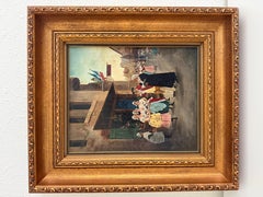 Antique 19th Century French Oil Painting Genre Szene Figuren Dorf Taverne Kunst