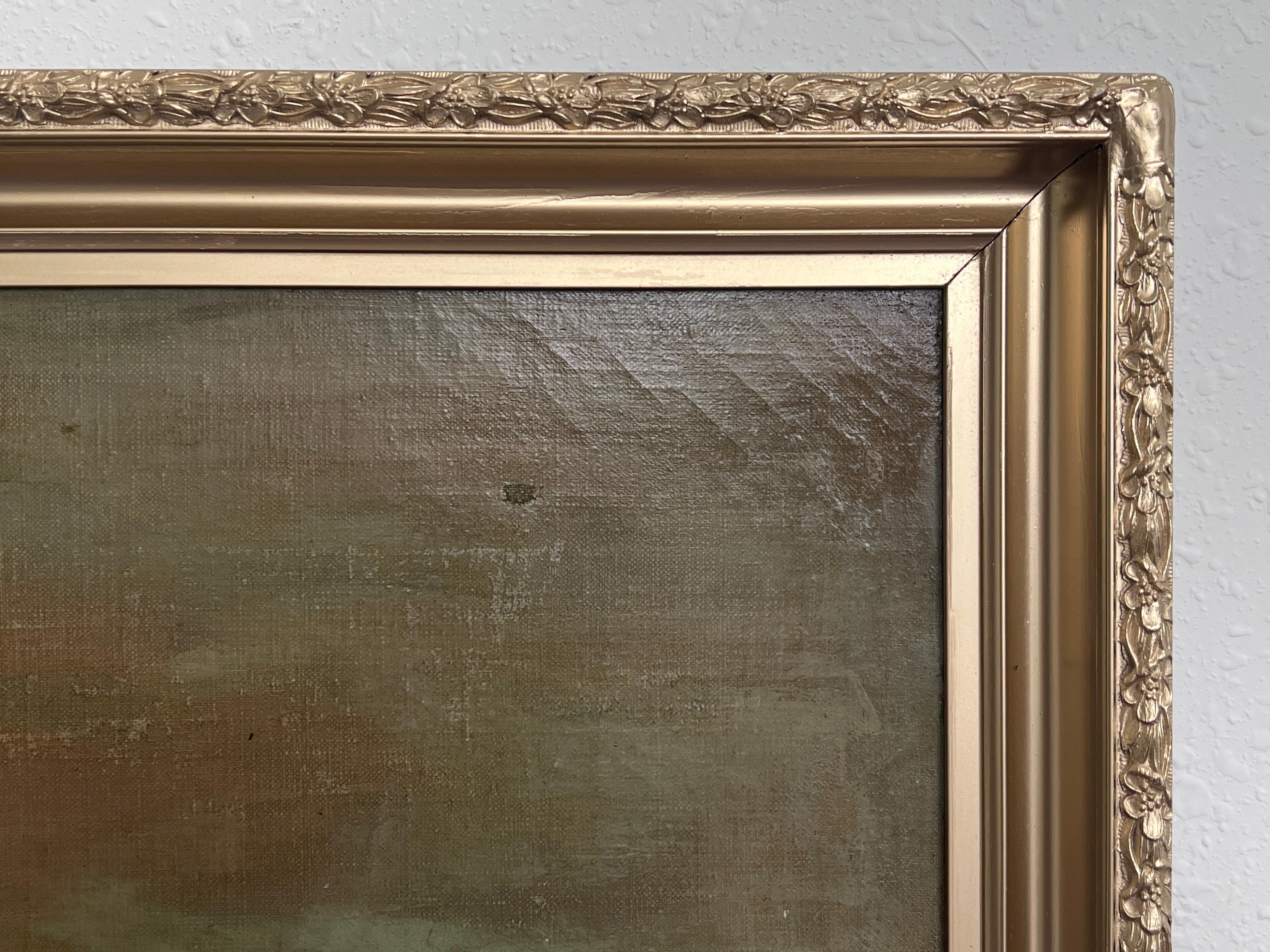 Peinture à l'huile ancienne du 19ème siècle - Coucher de soleil sur l'étang, encadrée en vente 1