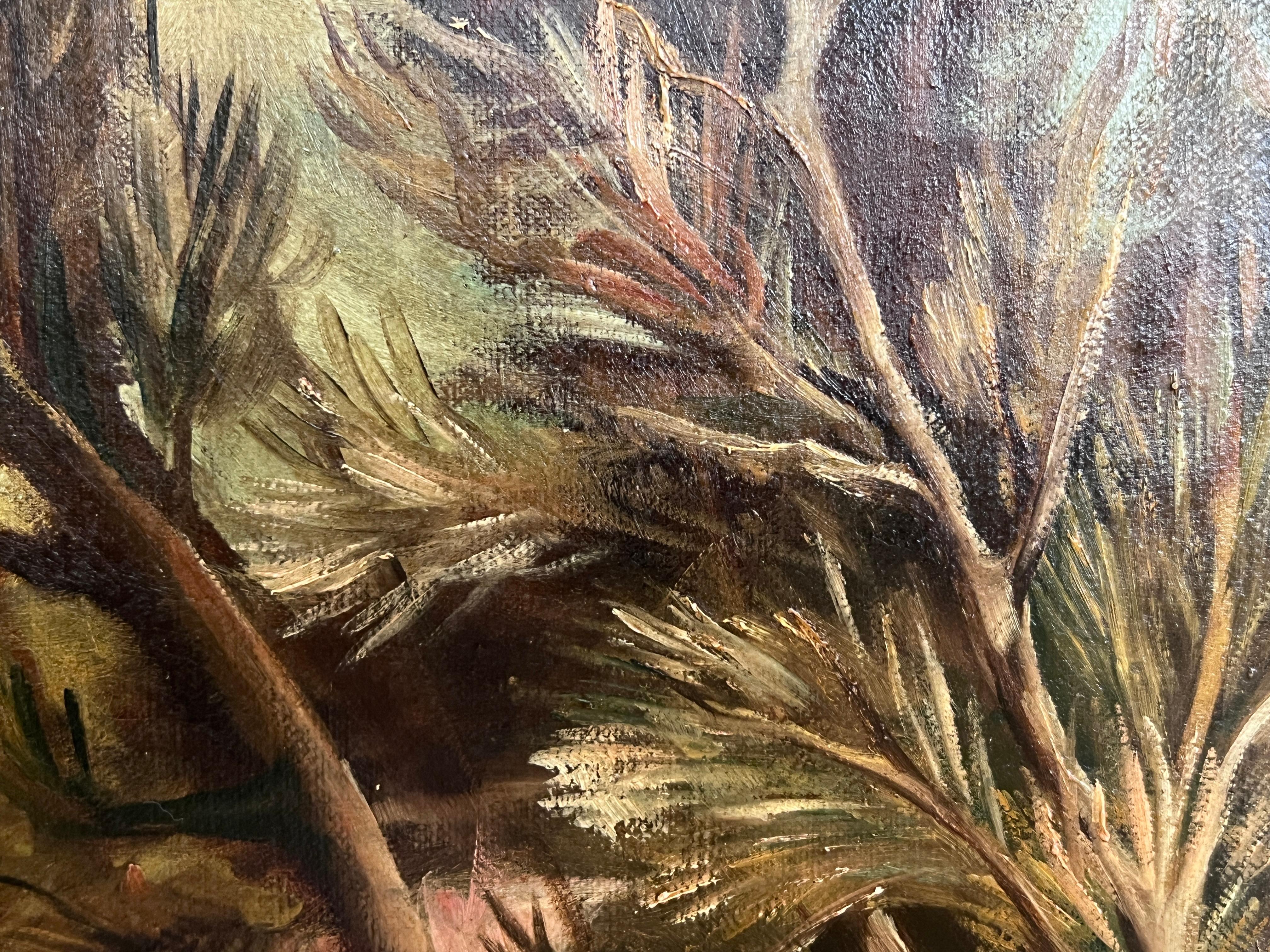 Peinture à l'huile ancienne du 19ème siècle - Coucher de soleil sur l'étang, encadrée en vente 3