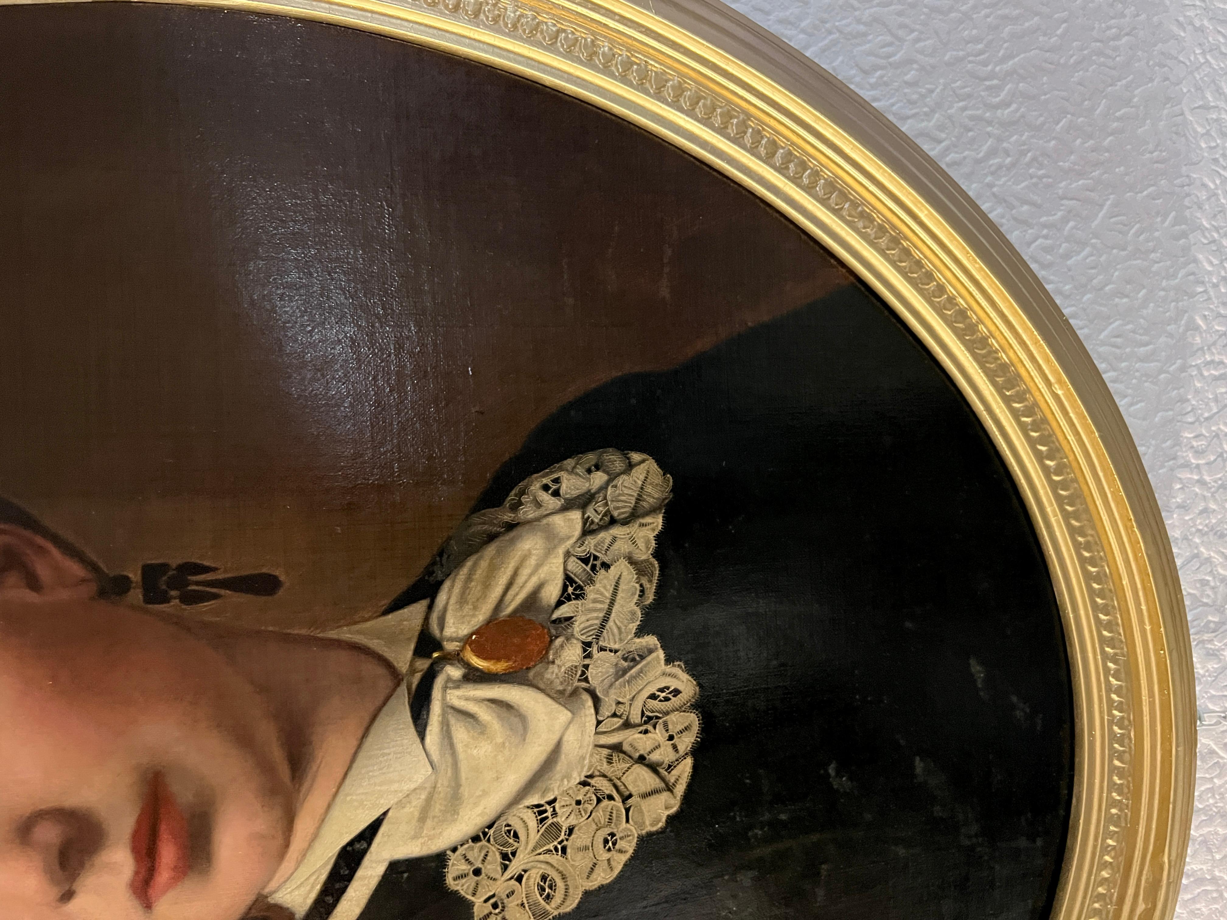 Up for sale is a beautiful Antique 19-century  original oil painting on canvas depicting a female portrait . 

This painting is a classic portrait of a woman, set within an oval frame. The woman is portrayed with a direct and confident gaze,